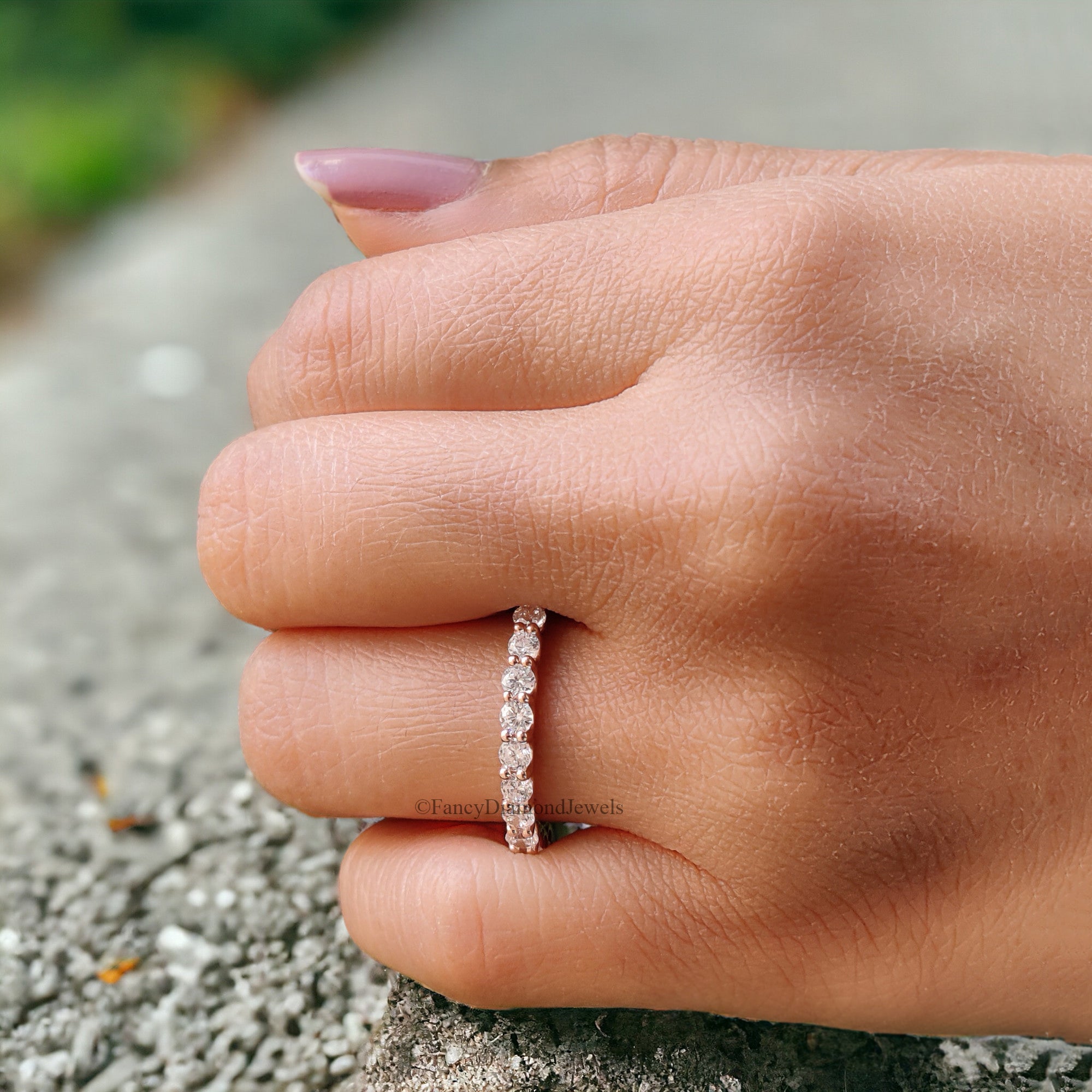 Round Brilliant Cut Colorless Moissanite Band 1.50/1.70/2.0/2.5 MM Full Eternity Wedding Band Anniversary Gift for Her Bridal Band FD35