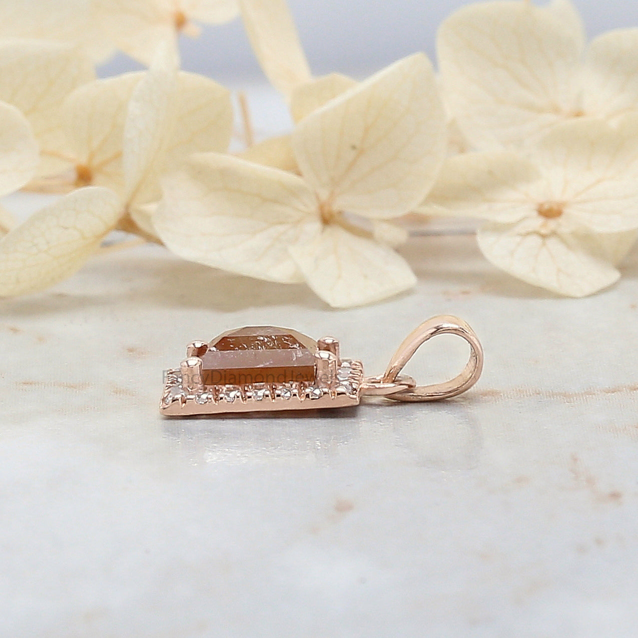 Baguette Brown Color Diamond Pendant 0.81 Ct 6.20 MM Baguette Shape Diamond Pendant 14K Solid Rose Gold Silver Engagement Pendant QN8980