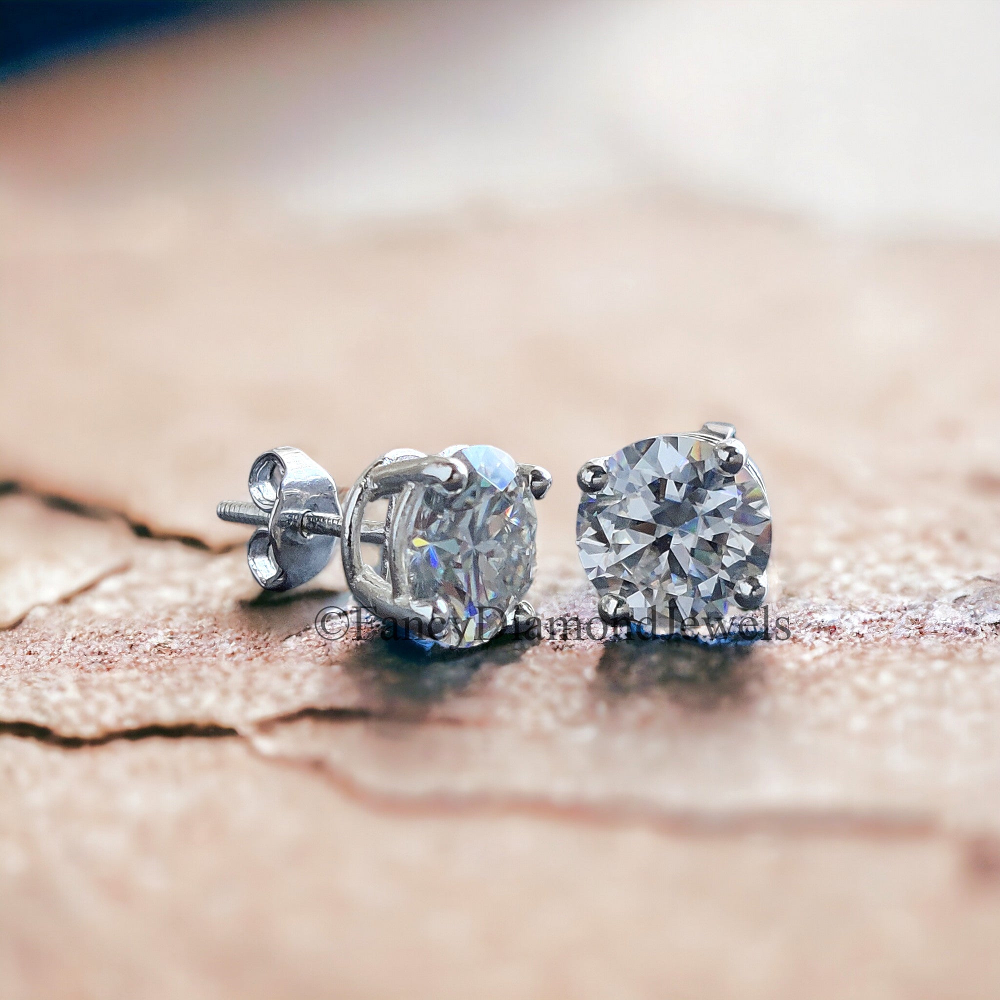 8 MM Round Brilliant Cut Earrings Colorless Moissanite Stud Earrings Screw Back Earrings Wedding Earrings Round Studs Earrings for Her FD20