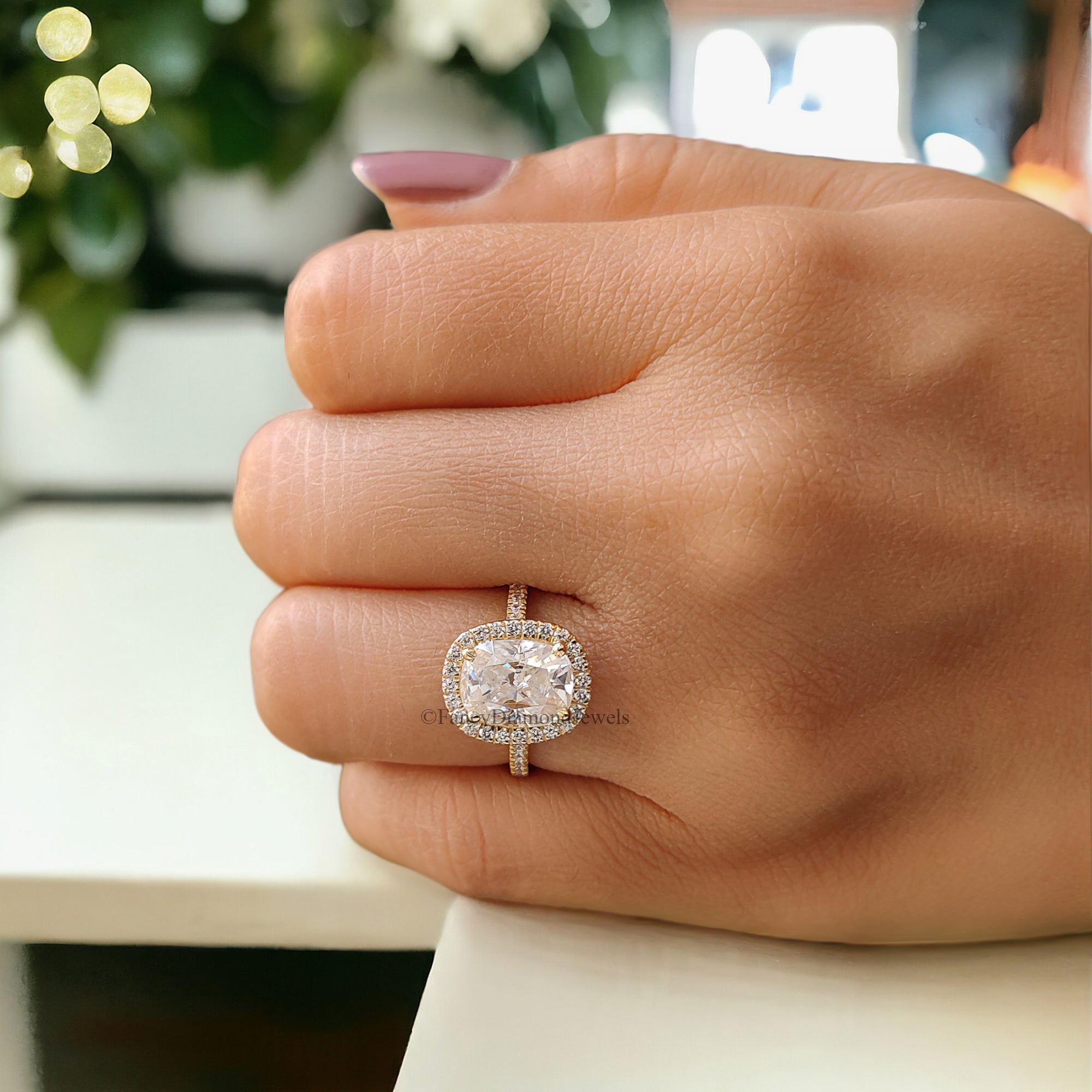 2.65 TCW Cushion and Round Cut Colorless Moissanite Halo Engagement Ring Micro Set Wedding Ring Cathedral Ring Anniversary Gift Ring FD83