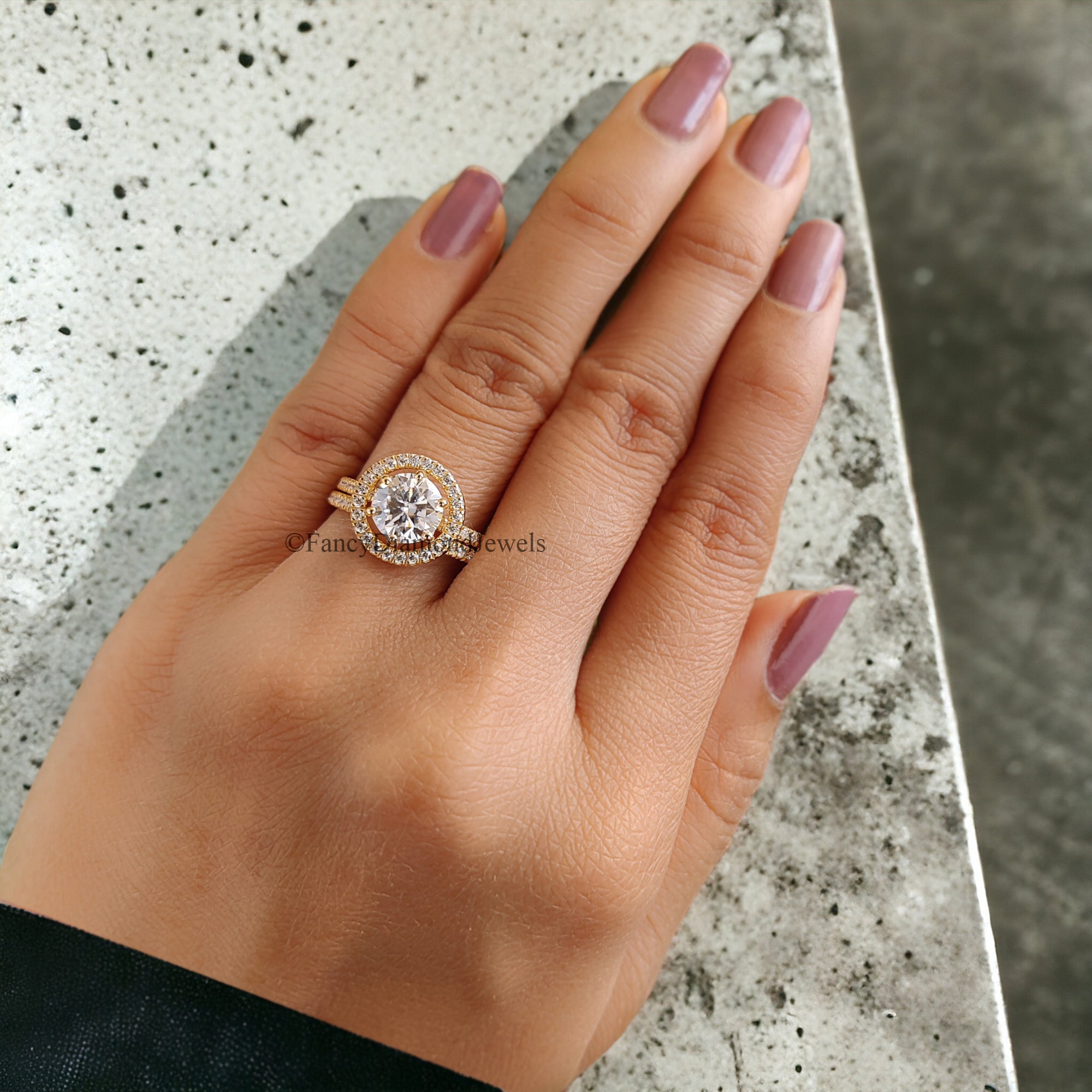 Round Cut Moissanite Diamond Wedding Bridal Ring Set Halo Engagement Ring Guard Wrap Edwardian Ring Set Enhancer Guard Ring For Woman FD73