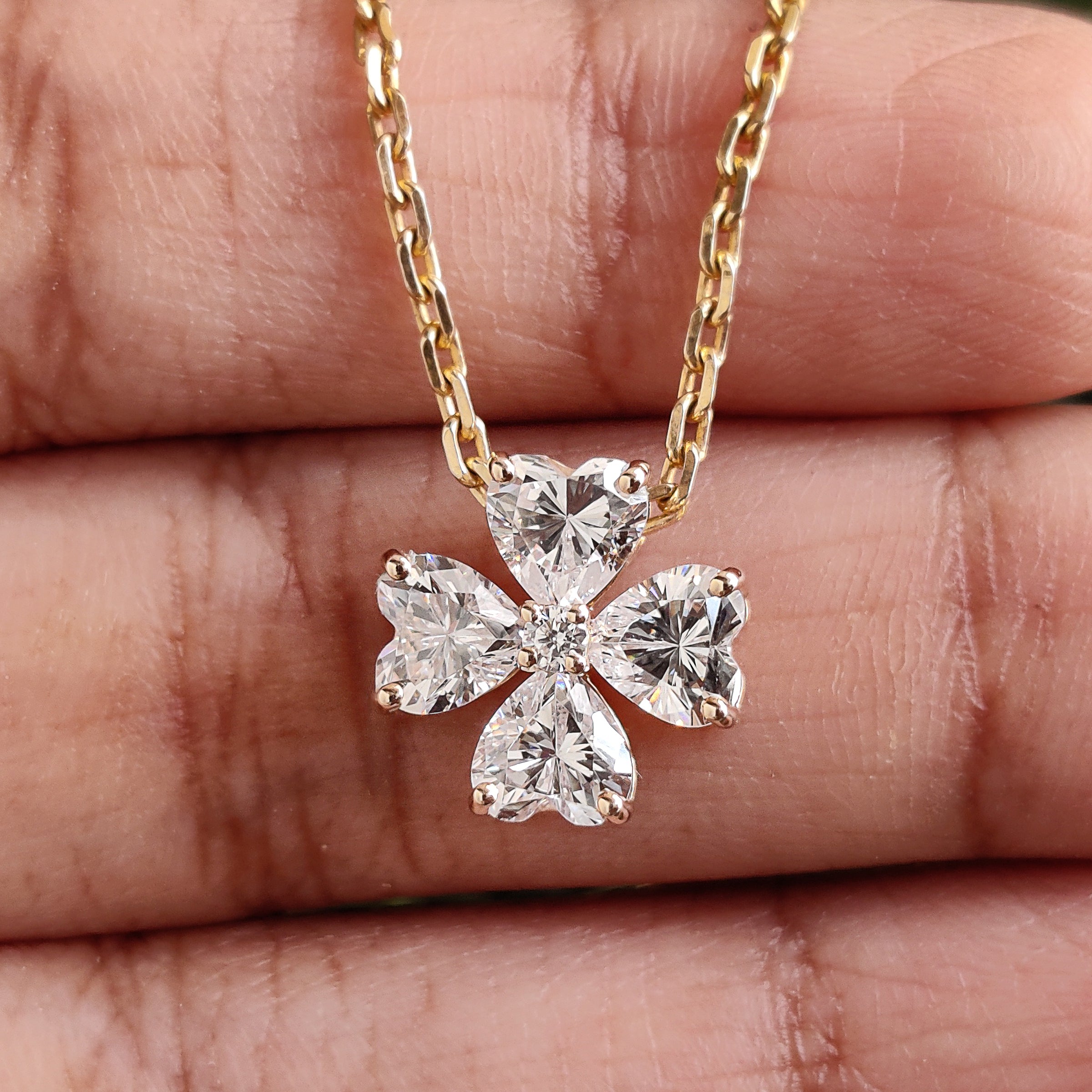 Heart Cut CZ Diamond Simulant Pendant Yellow Silver handmade jewelry Necklace Round Shape prong basket set Necklace With Chain FD463
