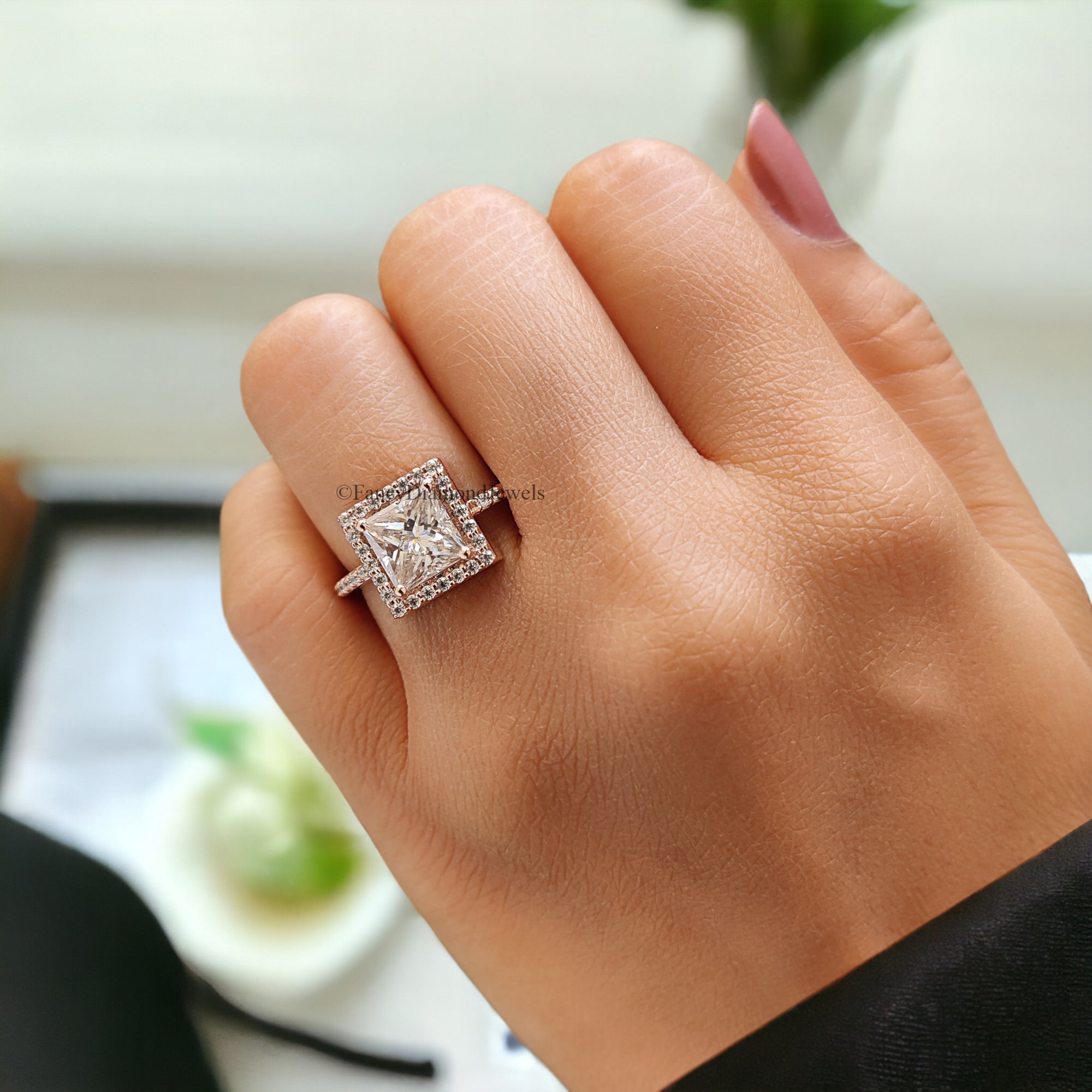 1.70 CT Princess And Round Cut Colorless Moissanite Halo Engagement Ring Prong Set Wedding Ring Cathedral Ring Anniversary Gift Ring FD103