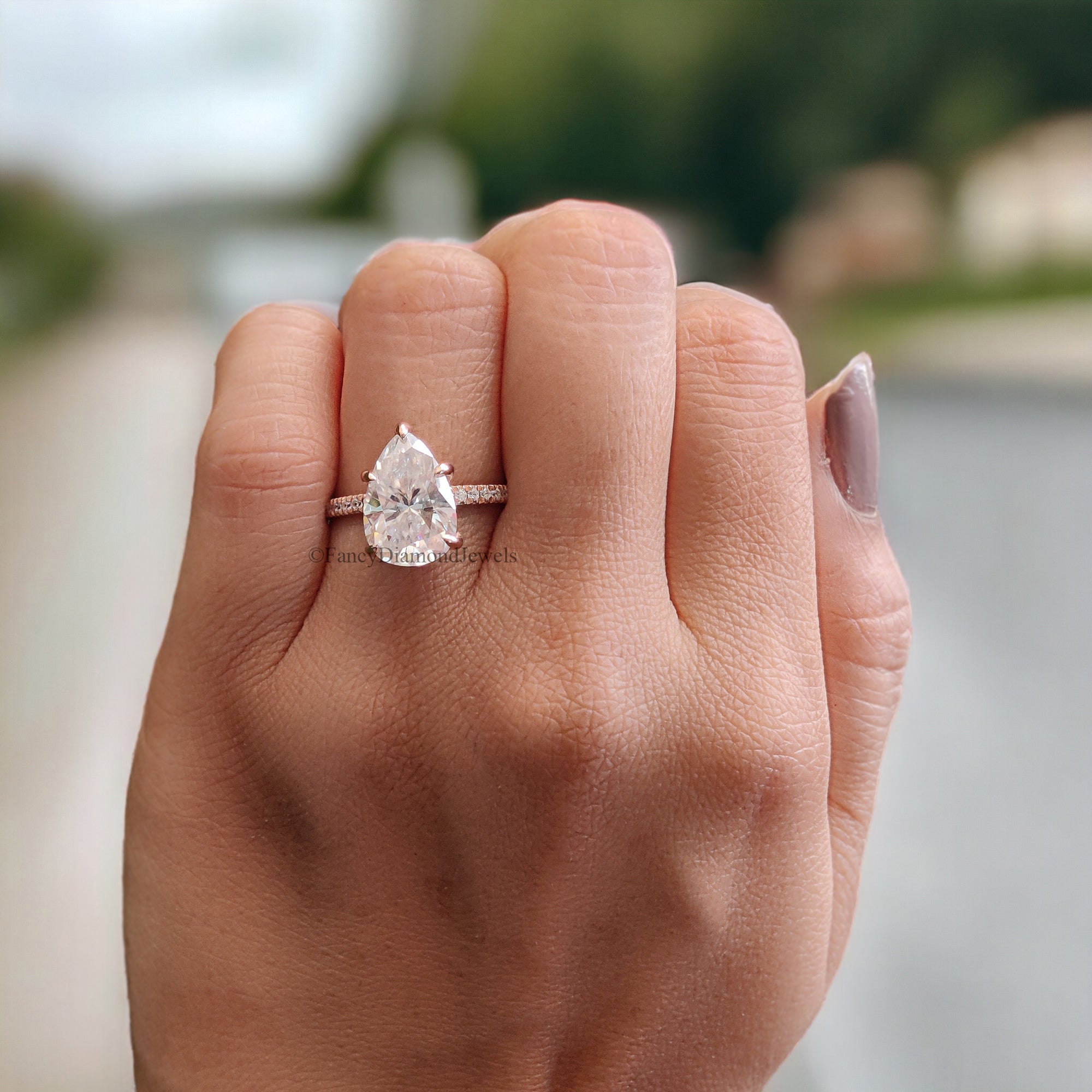 3.0 CT Pear Cut Moissanite Engagement Ring Anniversary Gift Hidden Halo 10K/14K/18K White Gold Pave Setting Ring Christmas Gift For Her FD17