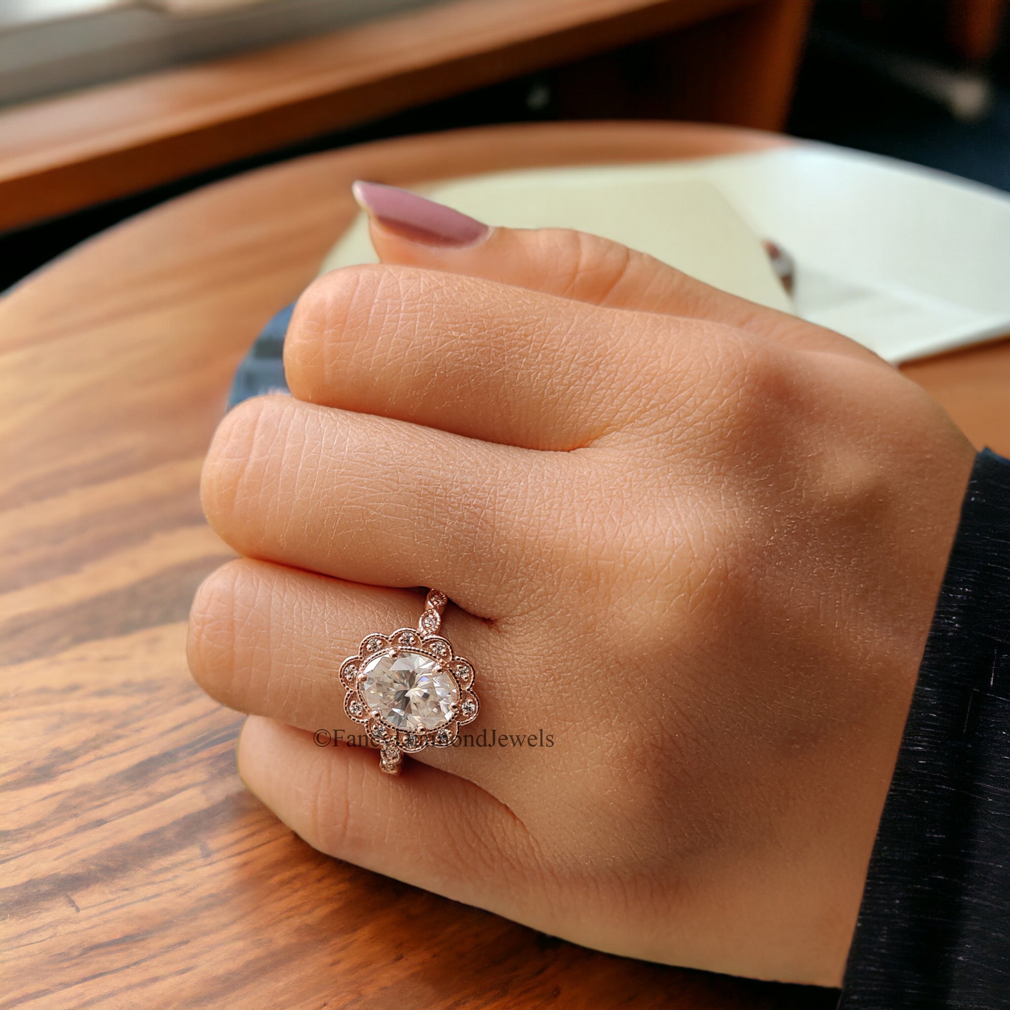 Oval Moissanite Bridal Ring 1.70ct Diamond Bridal Ring Rose Gold Matching Ring Moissanite Engagement Ring Anniversary Ring Gift For Her FD77