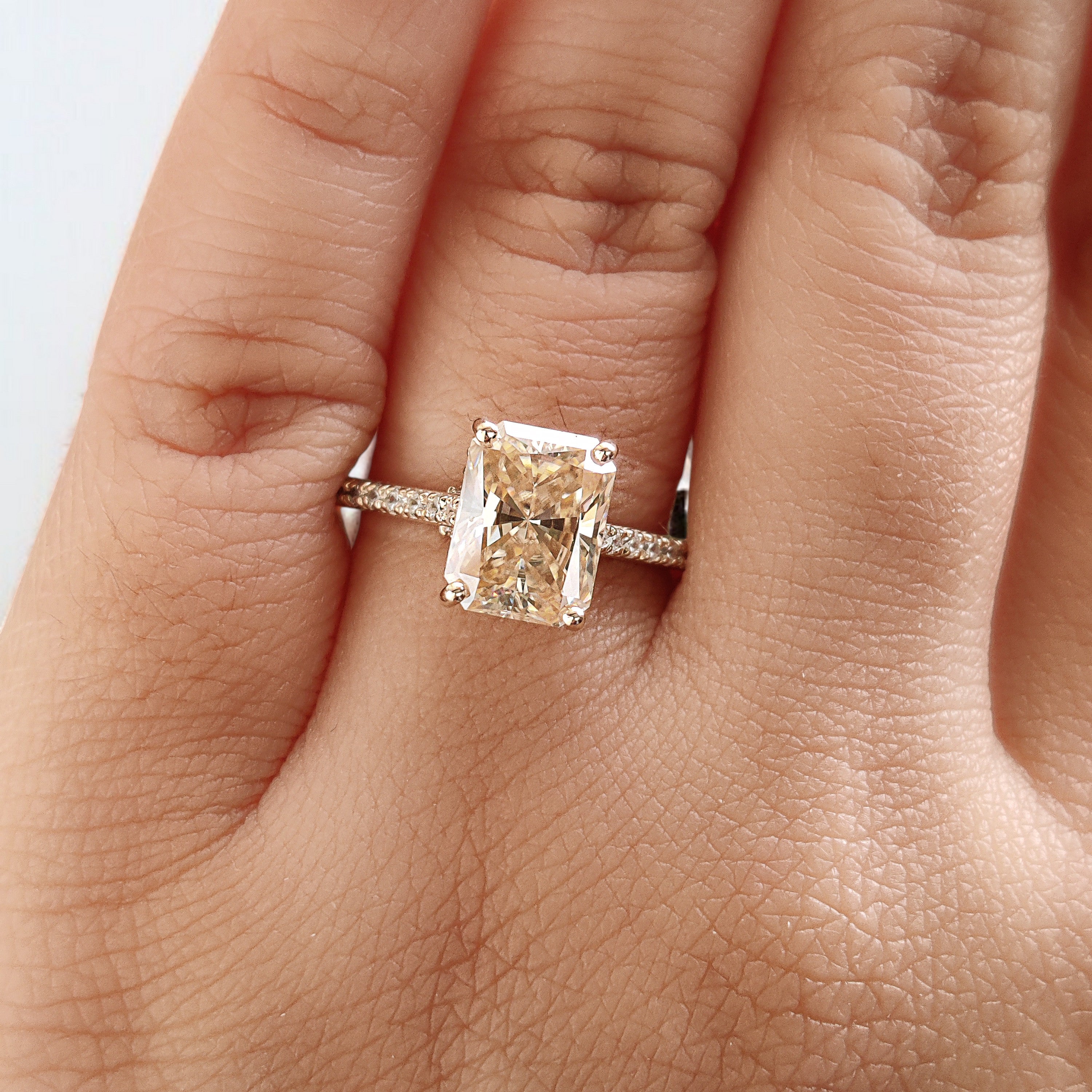 2.35 CT Radiant Crushed Ice Canary Yellow Moissanite Ring Radiant Cut Hidden Halo Set Engagement Ring Yellow Gold Ring Gift For Her FD462