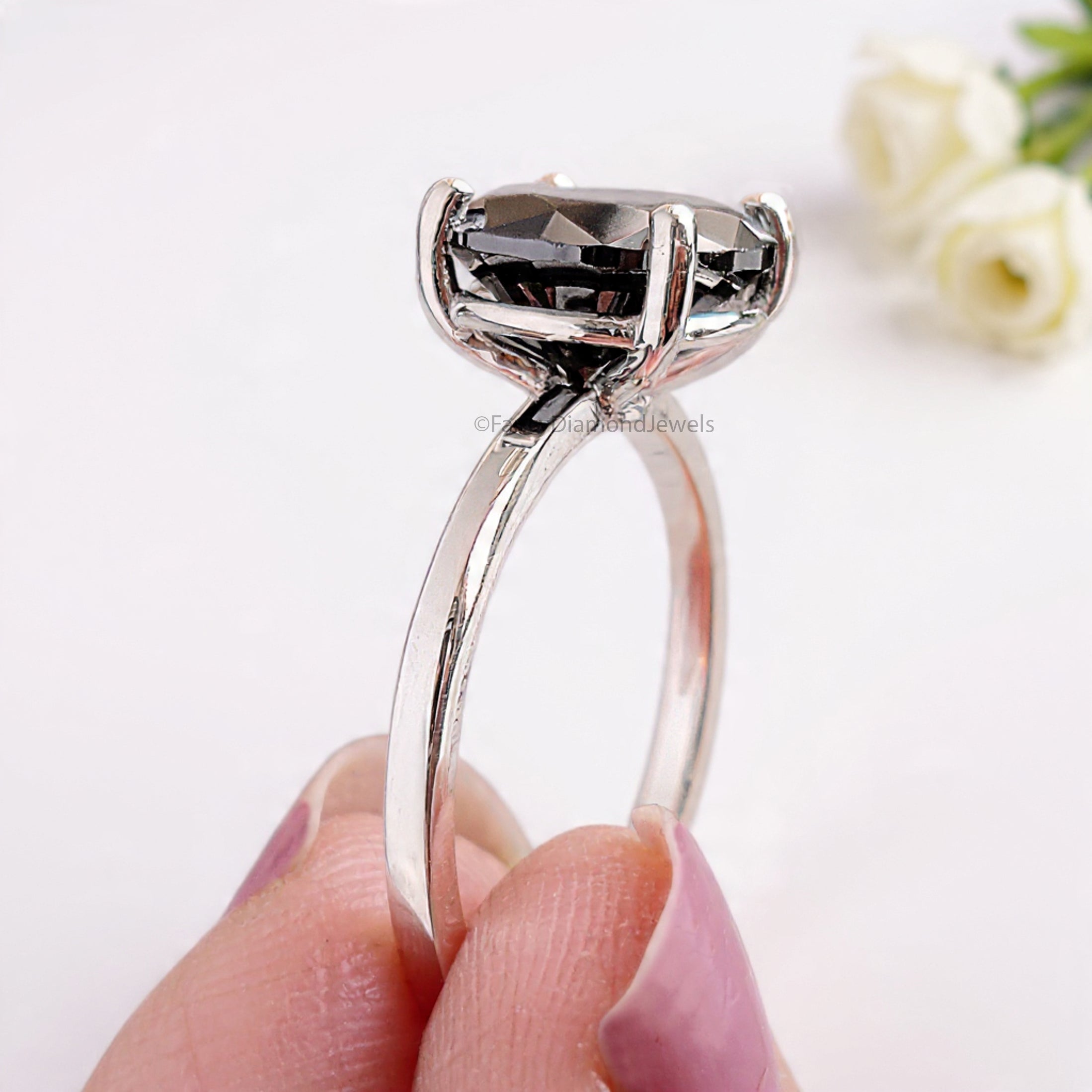 Round Black Onyx stone engagement ring 11mm 9mm 8mm 6.50mm 4mm ring silver simulant Ring Solitaire ring Diamond ring Gift for her FD505