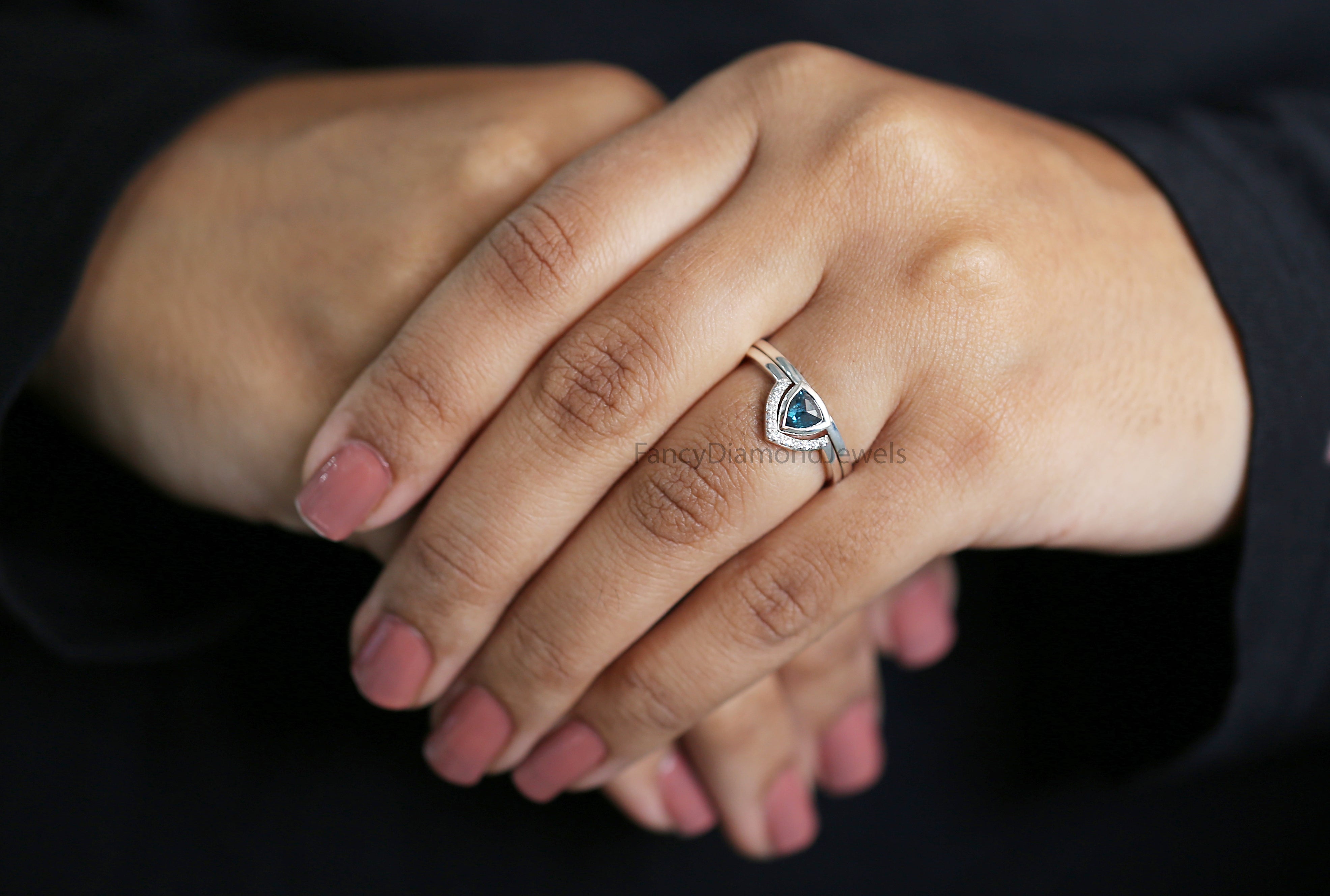 Triangle Cut Blue Color Diamond Ring 0.55 Ct 5.15 MM Triangle Shape Diamond Ring 14K White Gold Silver Engagement Ring Gift For Her QL3136