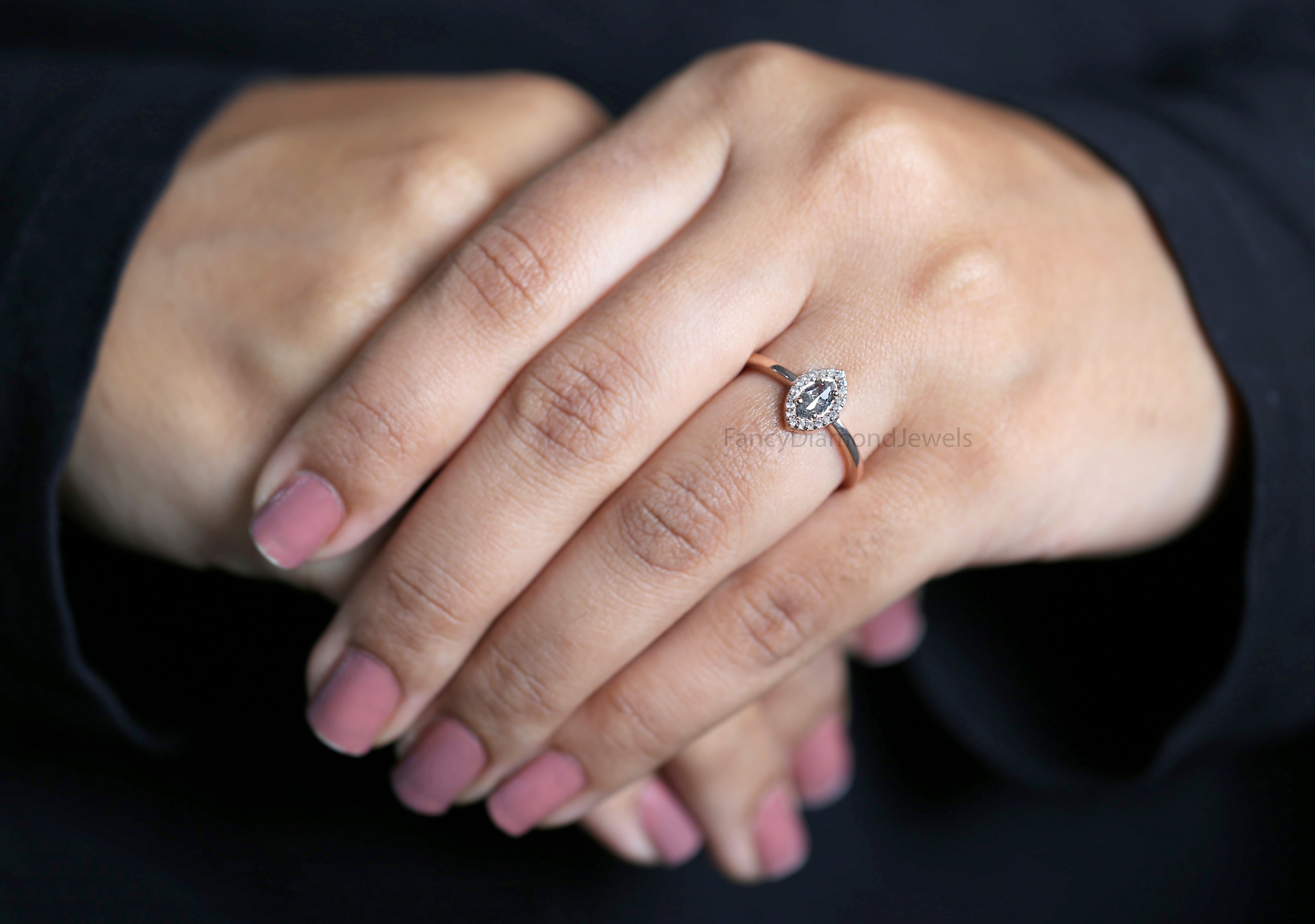 Marquise Salt and pepper Diamond Ring, Salt and pepper Marquise Diamond Engagement Ring, Marquise Diamond Ring, Marquise Shape Ring, KD1138