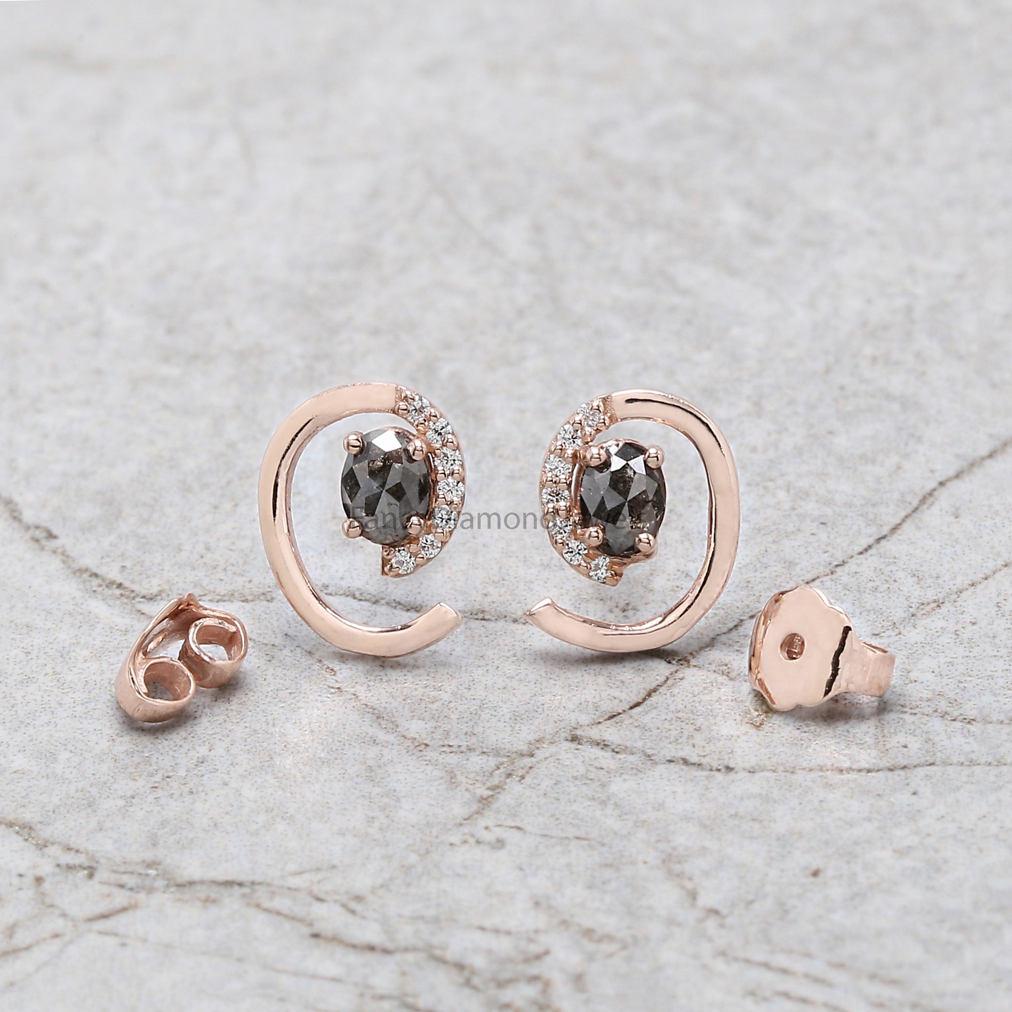 Oval Salt And Pepper Diamond Earring, Oval Shape Earring, Prong Earring, Engagement Earring, Earlobe Earrings, Earrings Jewelry KDN2293