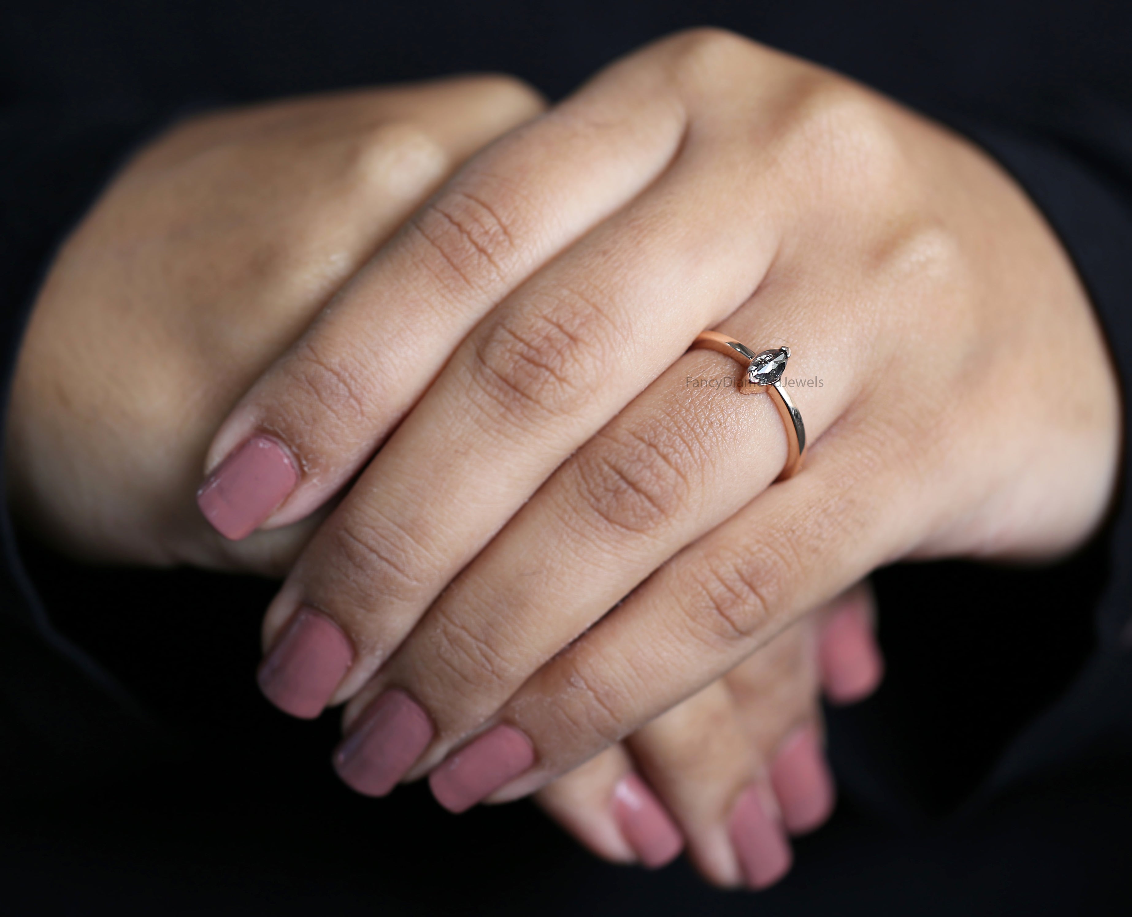 Marquise Salt and pepper Diamond Ring, Salt and pepper Marquise Diamond Engagement Ring, Marquise Diamond Ring, Marquise Shape Ring, KD1163