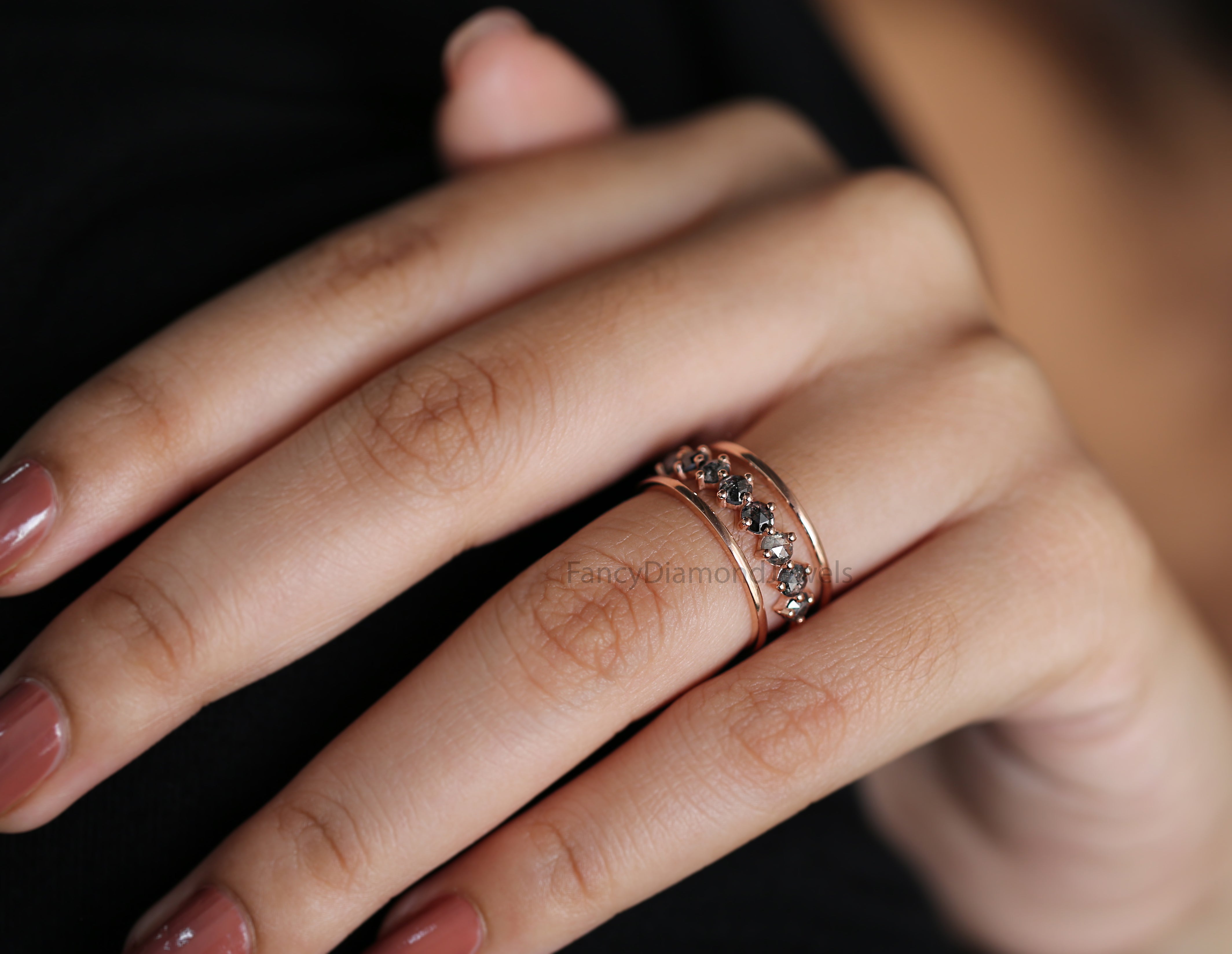 Round Rose Cut salt and pepper Diamond Ring, Salt and pepper Rose Diamond Engagement Ring, Rose Cut Diamond Ring ,Rose Shape Ring KD1211