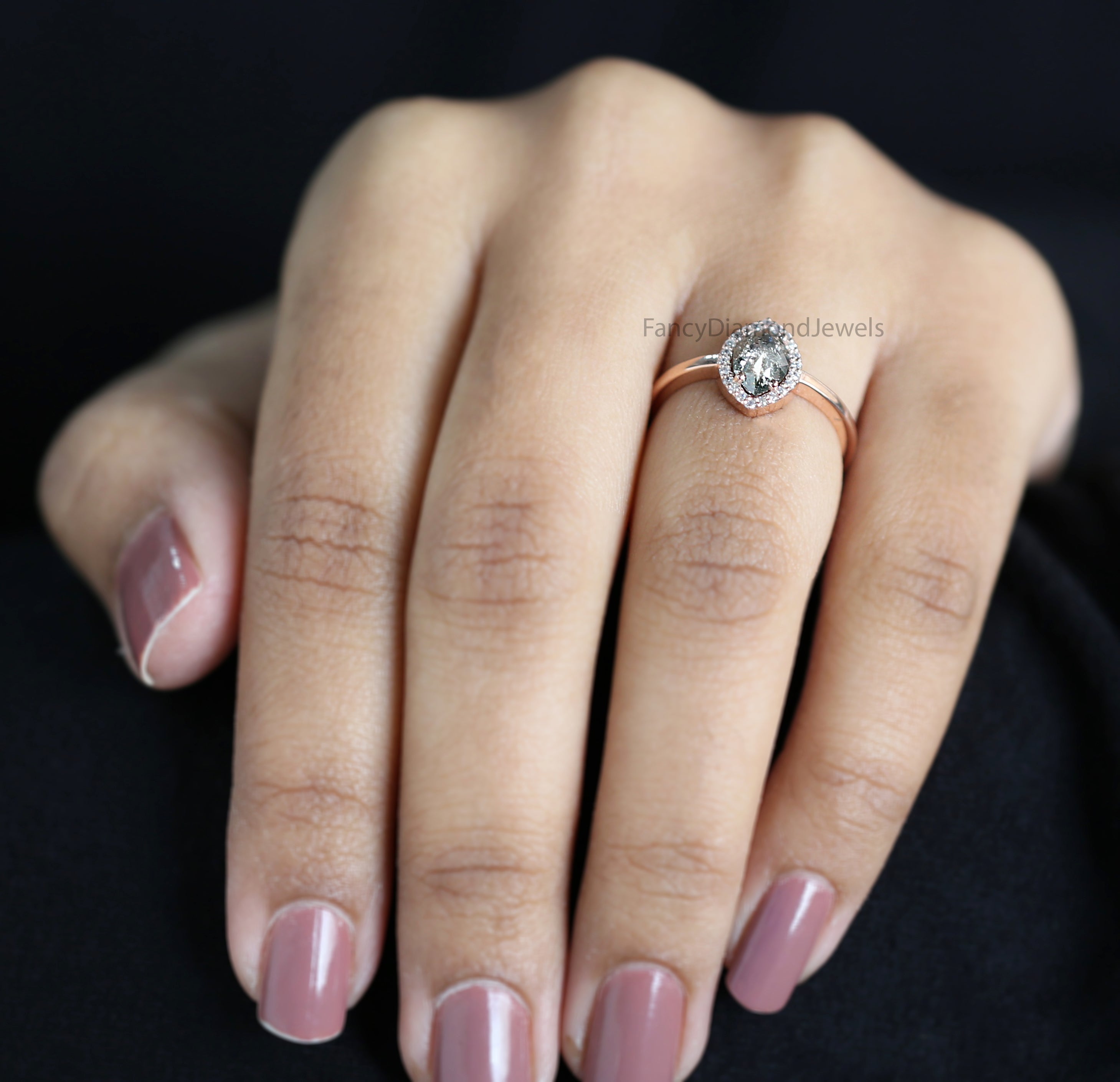 Marquise Cut Salt And Pepper Diamond Ring 0.64 Ct 7.70 MM Marquise Diamond Ring 14K Rose Gold Silver Engagement Ring Gift For Her QN2514