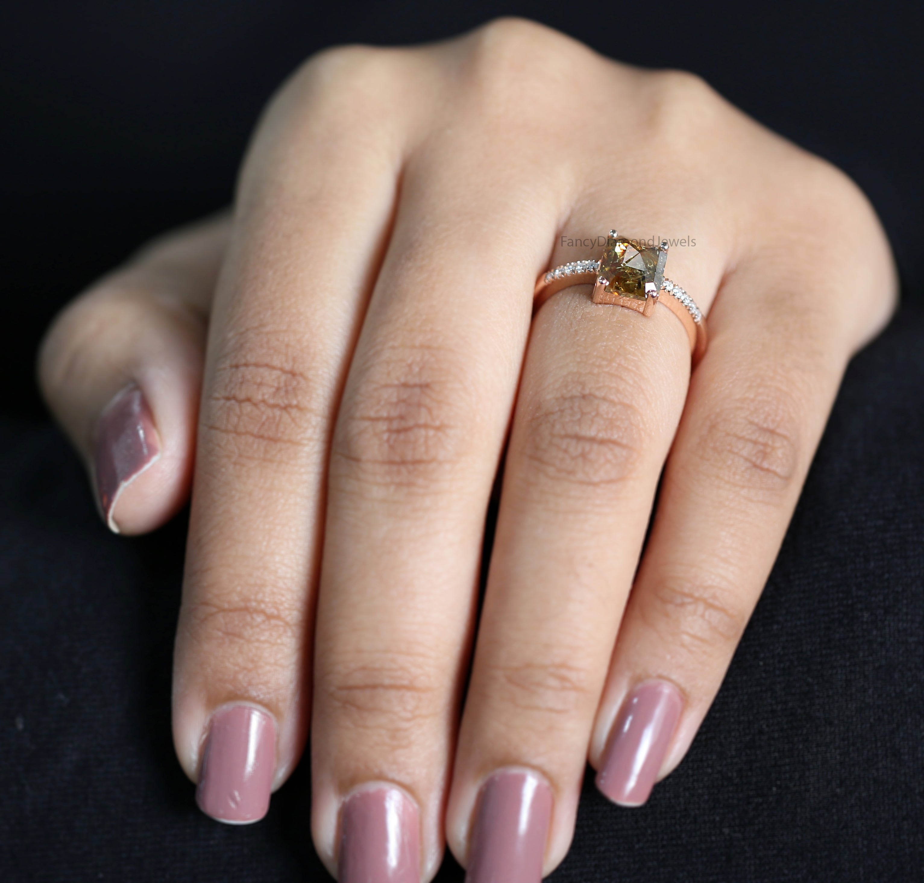 Radiant Cut Brown Color Diamond Ring 1.46 Ct 7.60 MM Radiant Diamond Ring 14K Solid Rose Gold Silver Engagement Ring Gift For Her QN9224