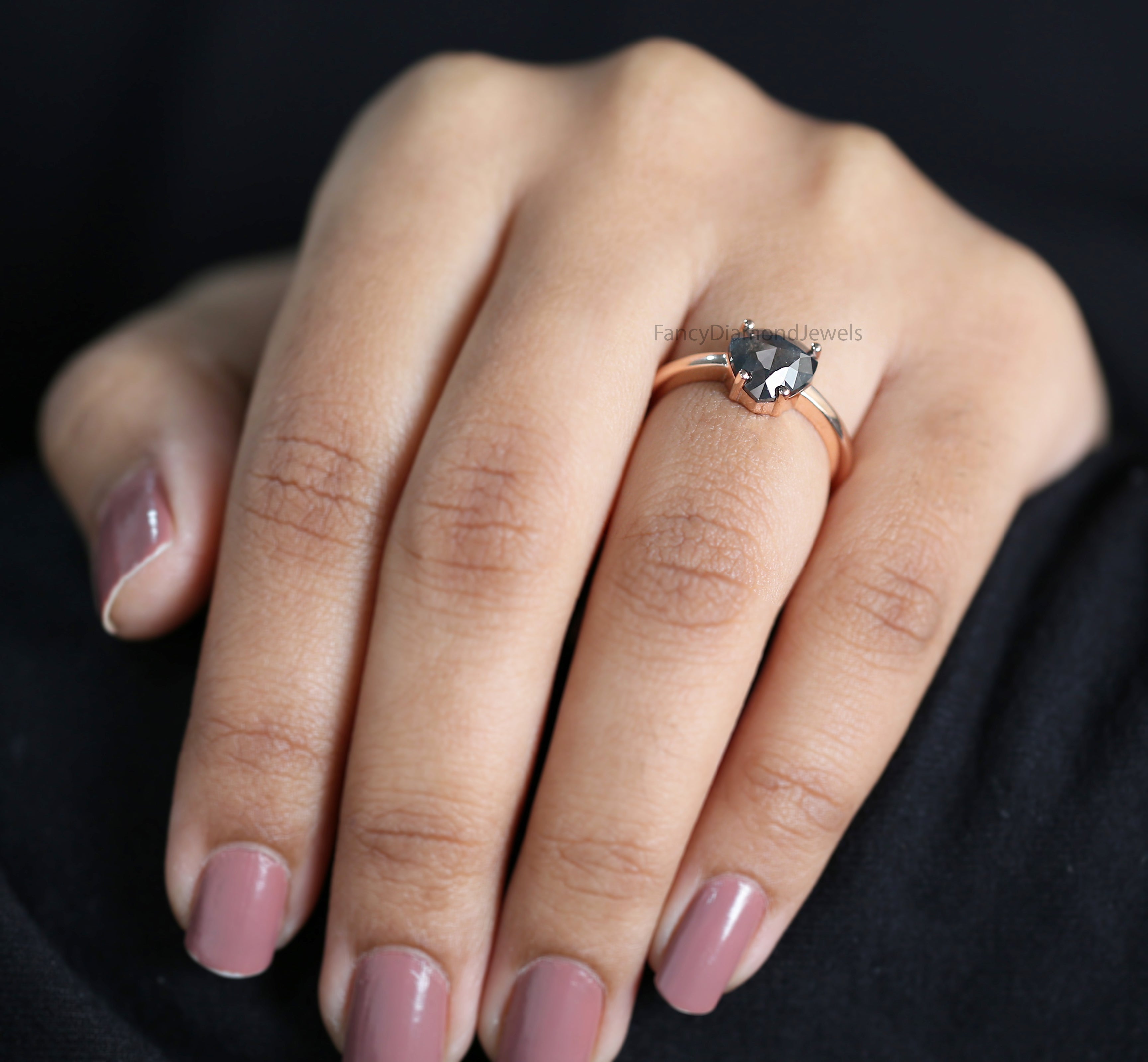 Heart Cut Salt And Pepper Diamond Ring 1.70 Ct 7.95 MM Heart Diamond Ring 14K Solid Rose Gold Silver Engagement Ring Gift For Her QL3096