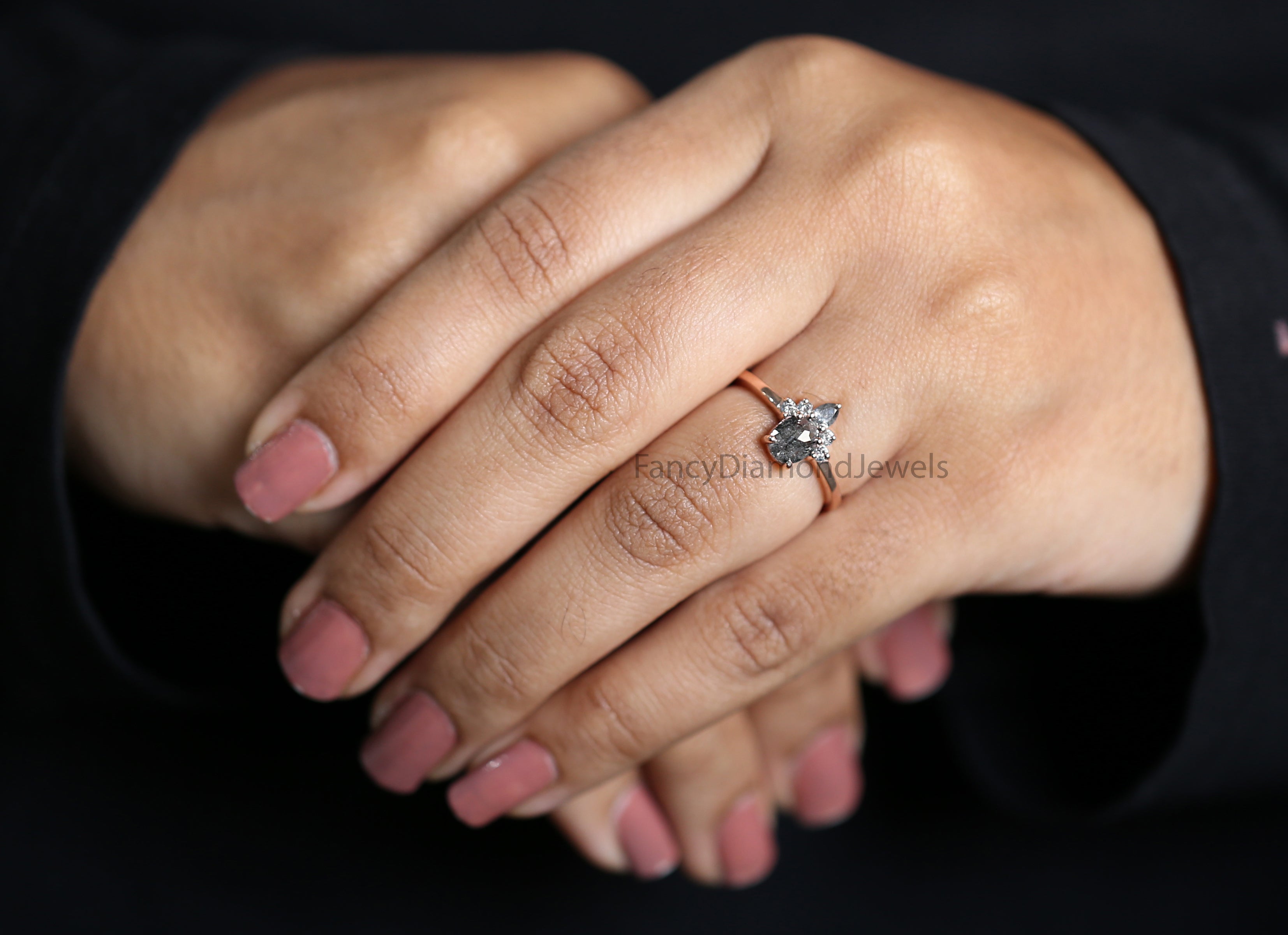 Salt And Pepper Oval Diamond Ring, Natural Oval Diamond Ring, Oval Diamond Engagement Ring, Solitaire Ring, Oval Cut Ring, Oval Ring, KD1105