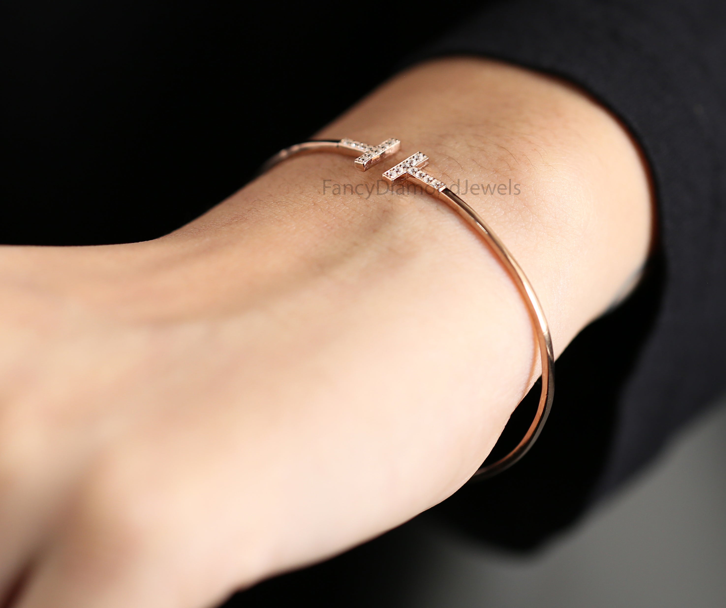 Round White Color Diamond Bracelet, White Diamond Anniversary Gift Bracelet, Gold Bracelet, Round Brilliant Cut Diamond Bracelet, KD1148