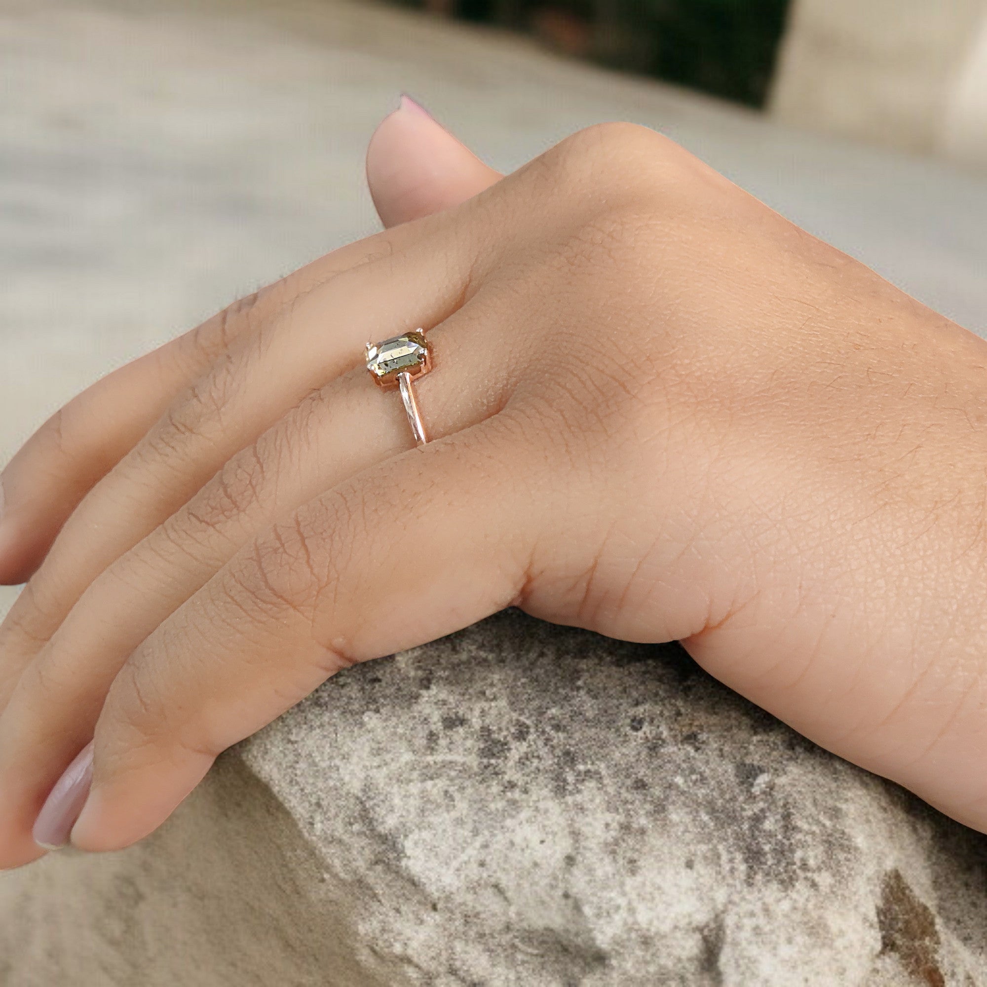 Emerald Cut Green Color Diamond Ring 0.67 Ct 5.75 MM Emerald Diamond Ring 14K Solid Rose Gold Silver Engagement Ring Gift For Her QL2548