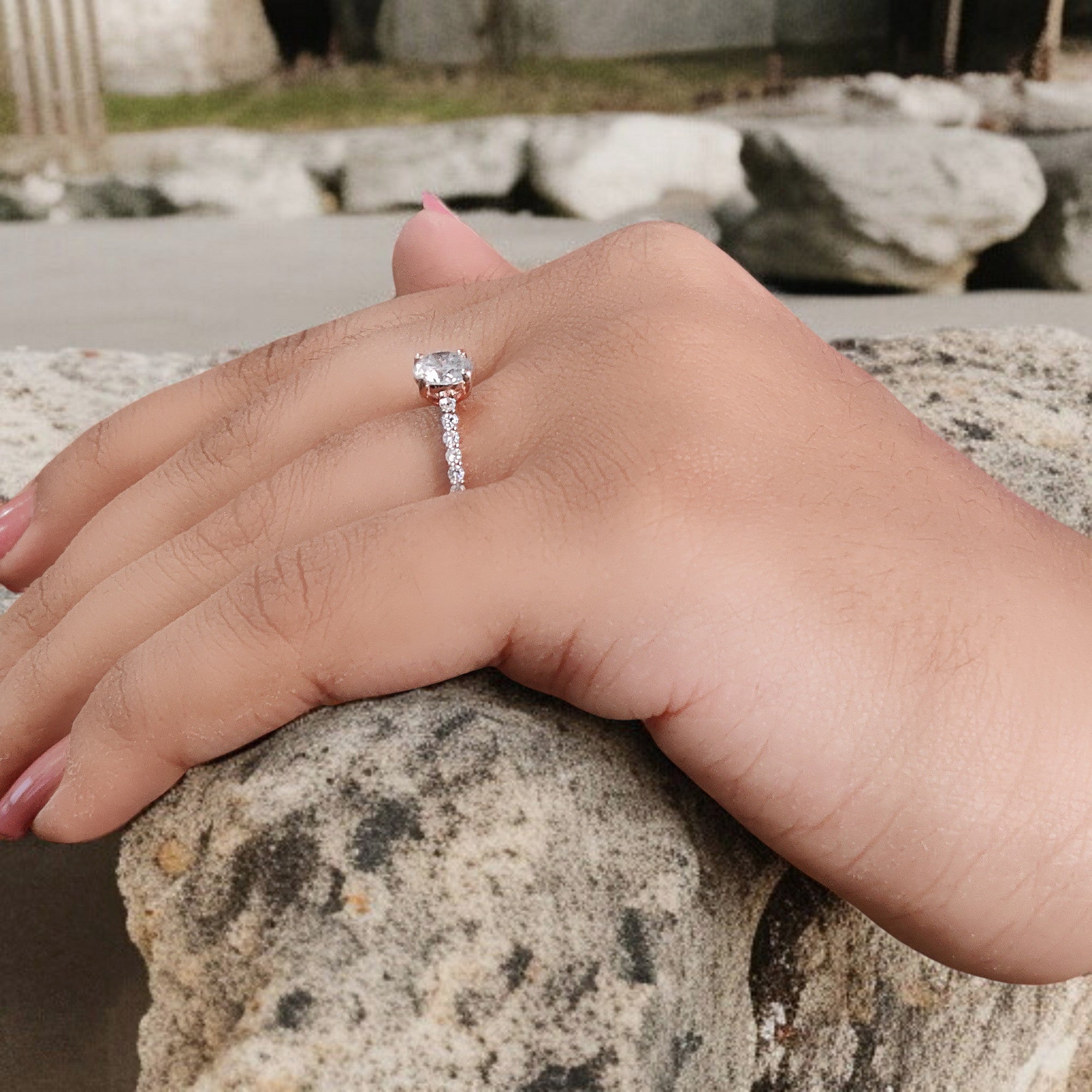 IGI Certified Round Salt And Pepper Diamond Ring 0.73 Ct 5.70 MM Round Diamond Ring 14K Solid Rose Gold Silver Engagement Ring Gift For Her QL2144