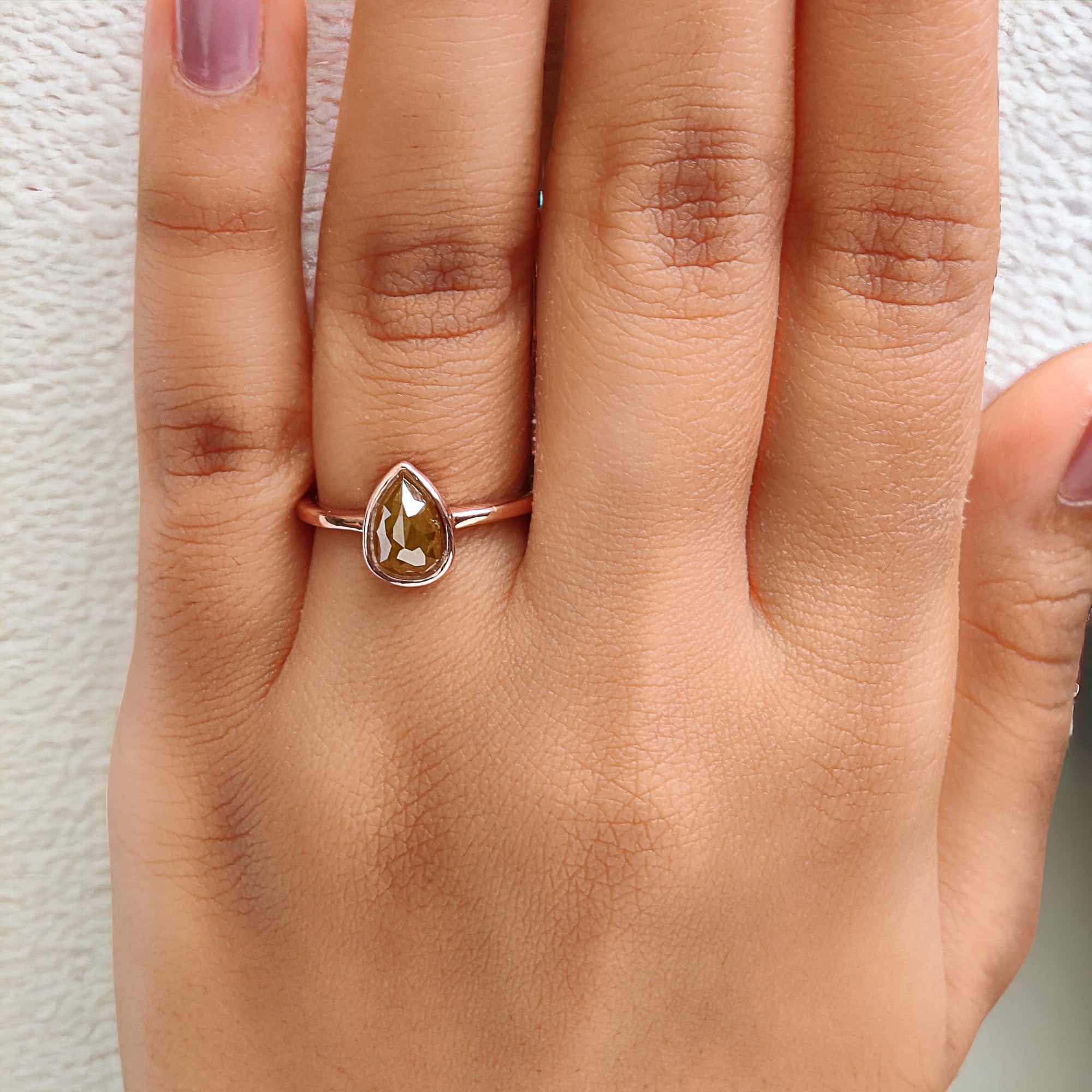 Pear Cut Yellow Color Diamond Ring 1.22 Ct 7.85 MM Pear Shape Diamond Ring 14K Solid Rose Gold Silver Engagement Ring Gift For Her QL1620
