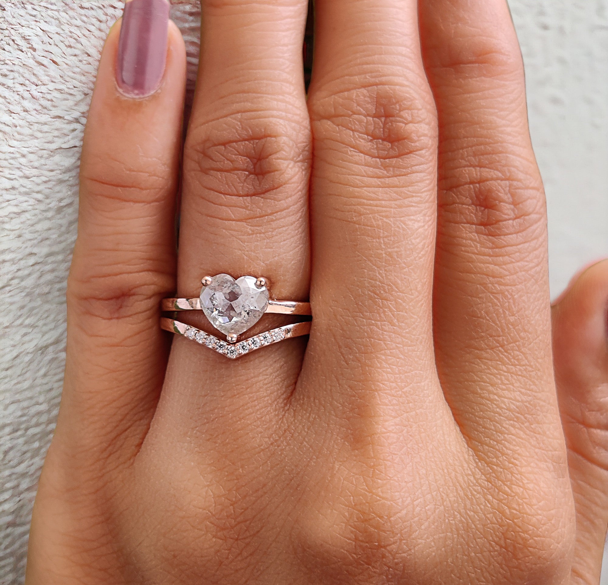 Heart Salt And Pepper Diamond Ring 1.39 Ct 7.70 MM Heart Shape Diamond Ring 14K Solid Rose Gold Silver Engagement Ring Gift For Her QL6196