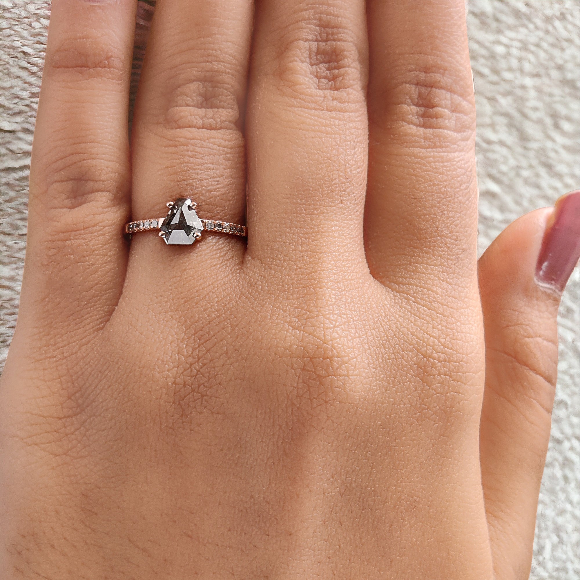 Coffin Cut Salt And Pepper Diamond Ring 0.87 Ct 6.40 MM Coffin Diamond Ring 14K Solid Rose Gold Silver Engagement Ring Gift For Her QL7838