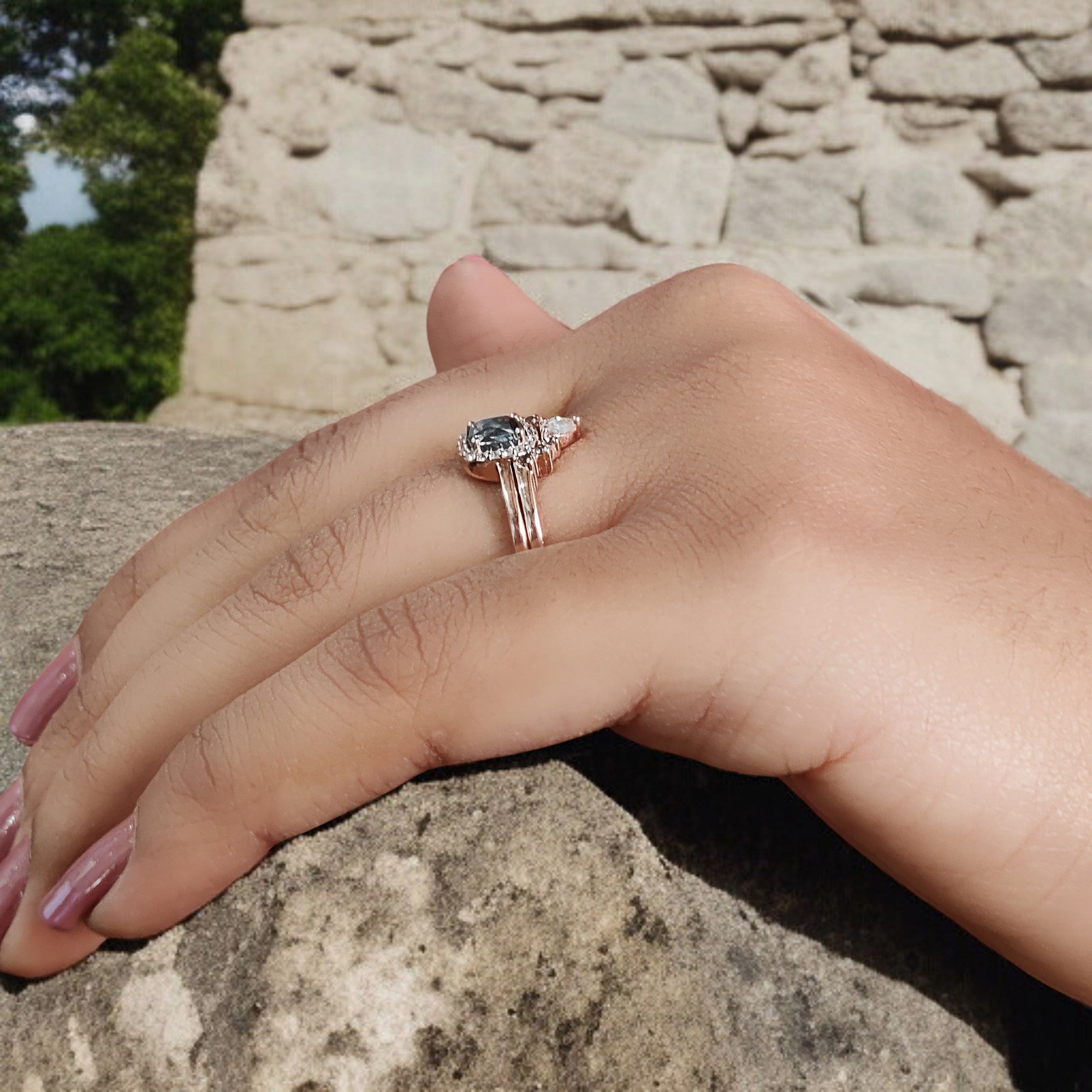 Cushion Cut Salt And Pepper Diamond Ring 0.61 Ct 5.20 MM Cushion Shape Diamond Ring 14K Rose Gold Silver Engagement Ring Gift For Her QL2717