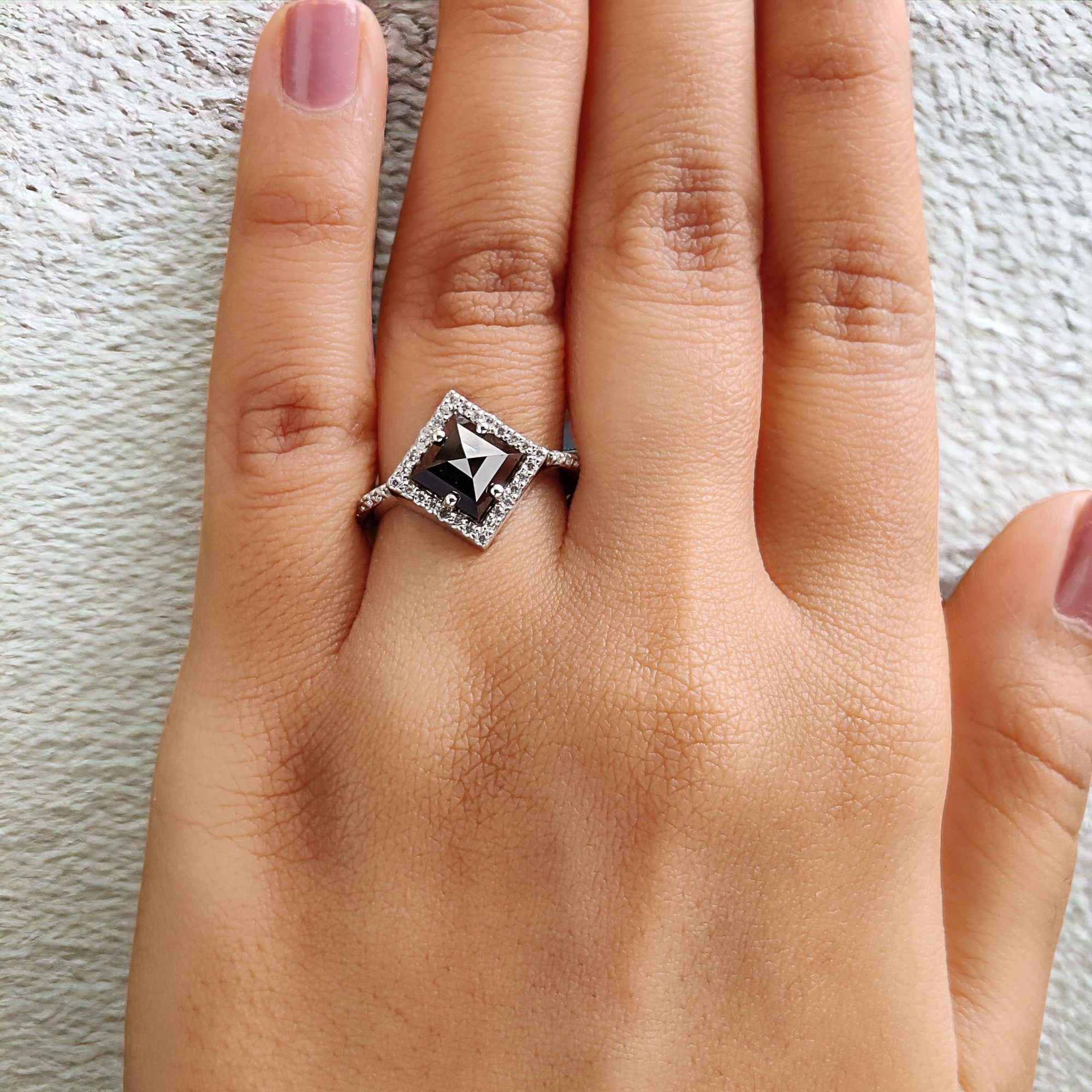 Kite Cut Black Color Diamond Ring 1.96 Ct 9.65 MM Kite Shape Diamond Ring 14K Solid White Gold Silver Engagement Ring Gift For Her QL9571