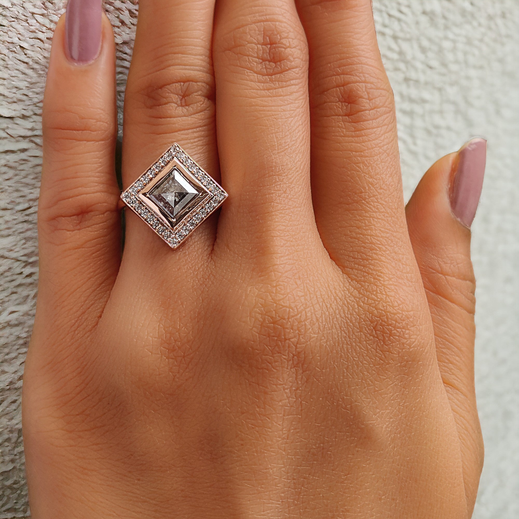 Kite Cut Salt And Pepper Diamond Ring 1.49 Ct 8.85 MM Kite Diamond Ring 14K Solid Rose Gold Silver Kite Engagement Ring Gift For Her QN863