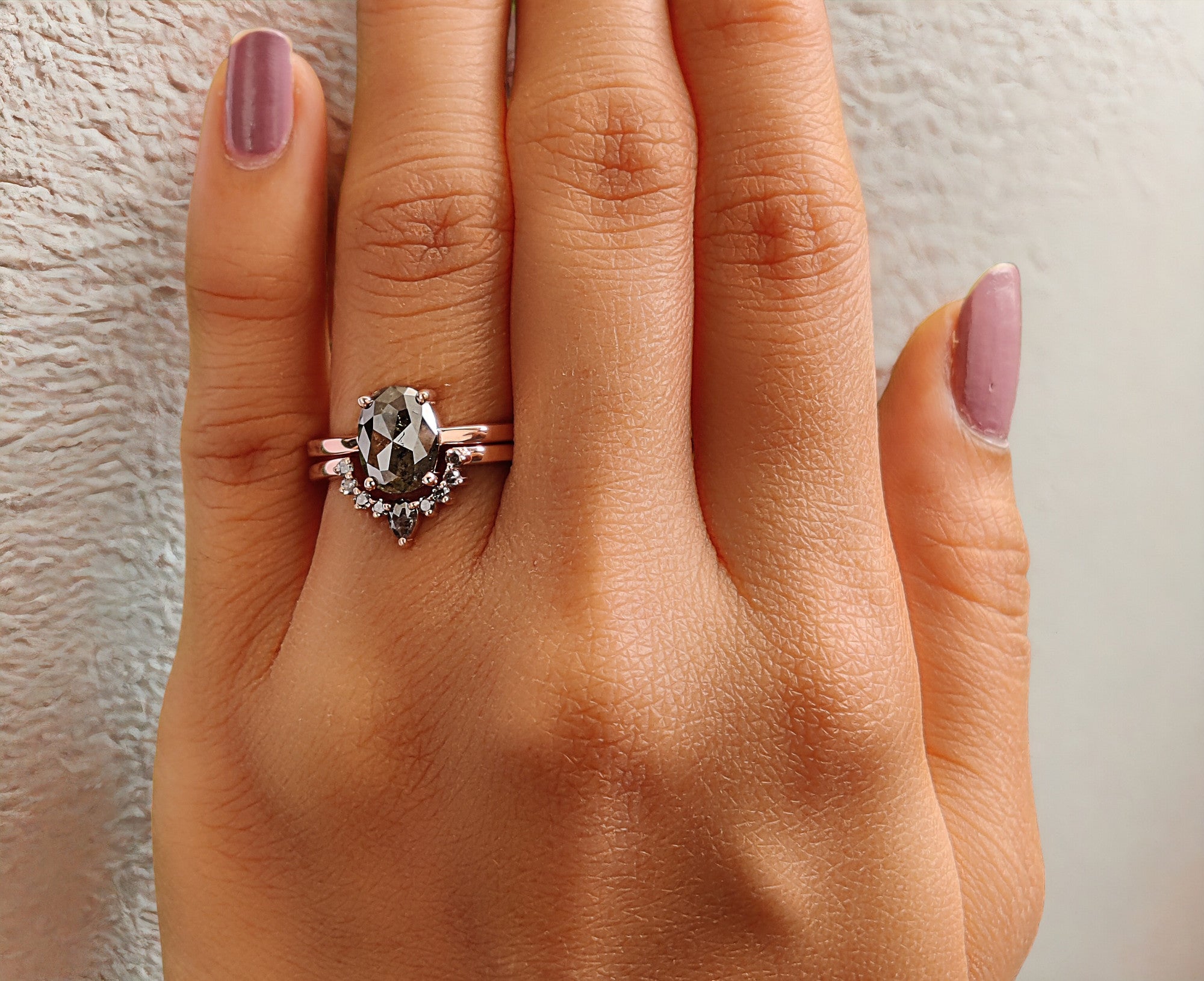 Oval Cut Salt And Pepper Diamond Ring 1.61 Ct 8.55 MM Oval Diamond Ring 14K Solid Rose Gold Silver Oval Engagement Ring Gift For Her QN870