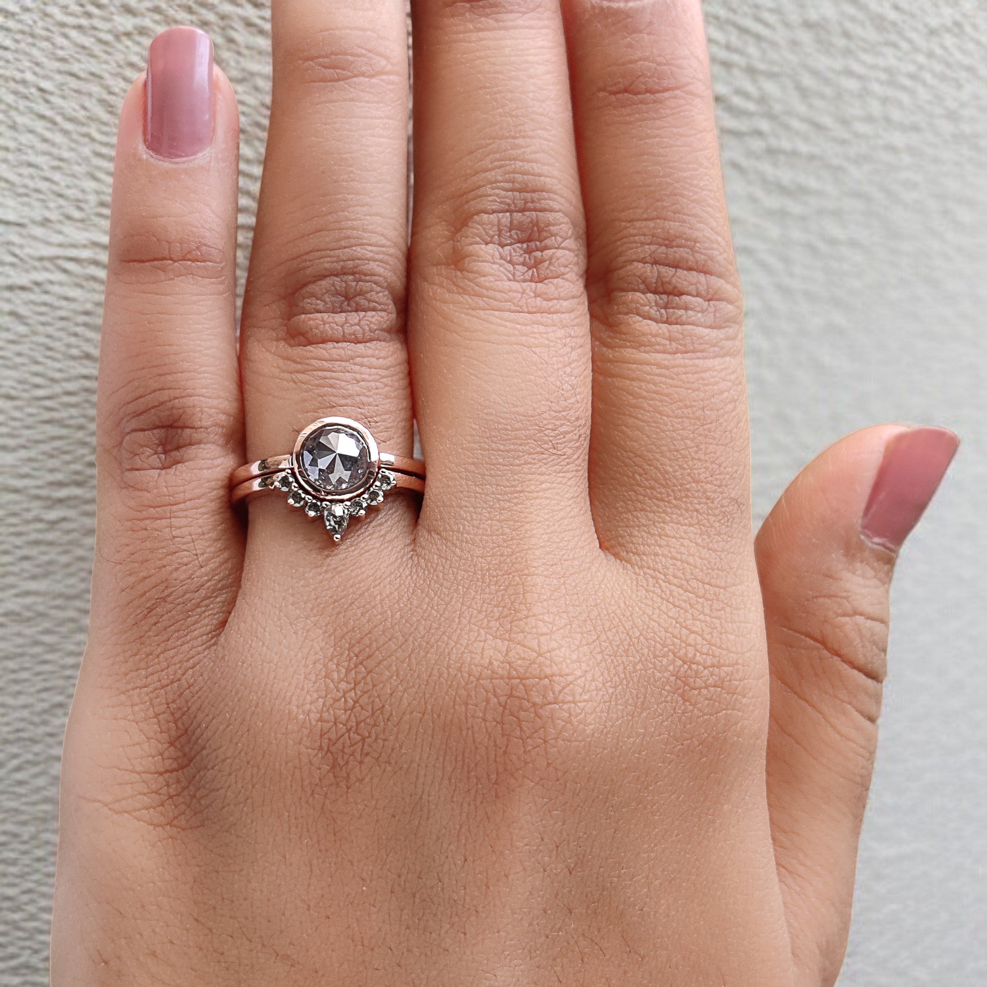 Round Rose Cut Salt And Pepper Diamond Ring 1.54 Ct 6.73 MM Round Diamond Ring 14K Rose Gold Silver Engagement Ring Gift For Her QL1917