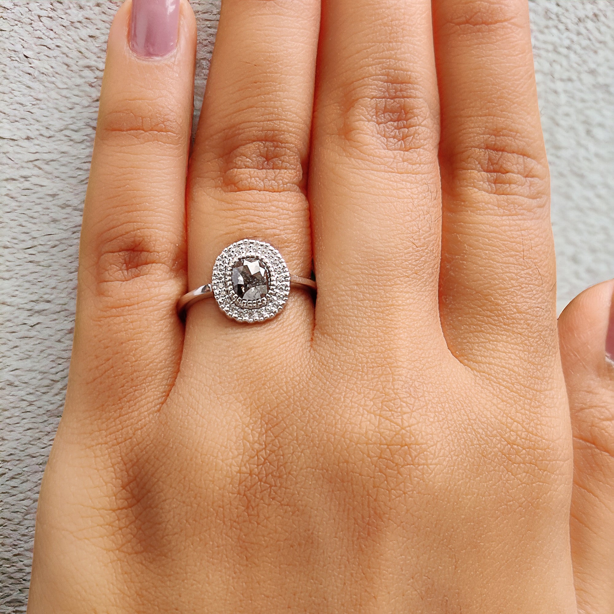 Oval Cut Salt And Pepper Diamond Ring 0.79 Ct 6.00 MM Oval Diamond Ring 14K Solid Rose Gold Silver Oval Engagement Ring Gift For Her QN1230