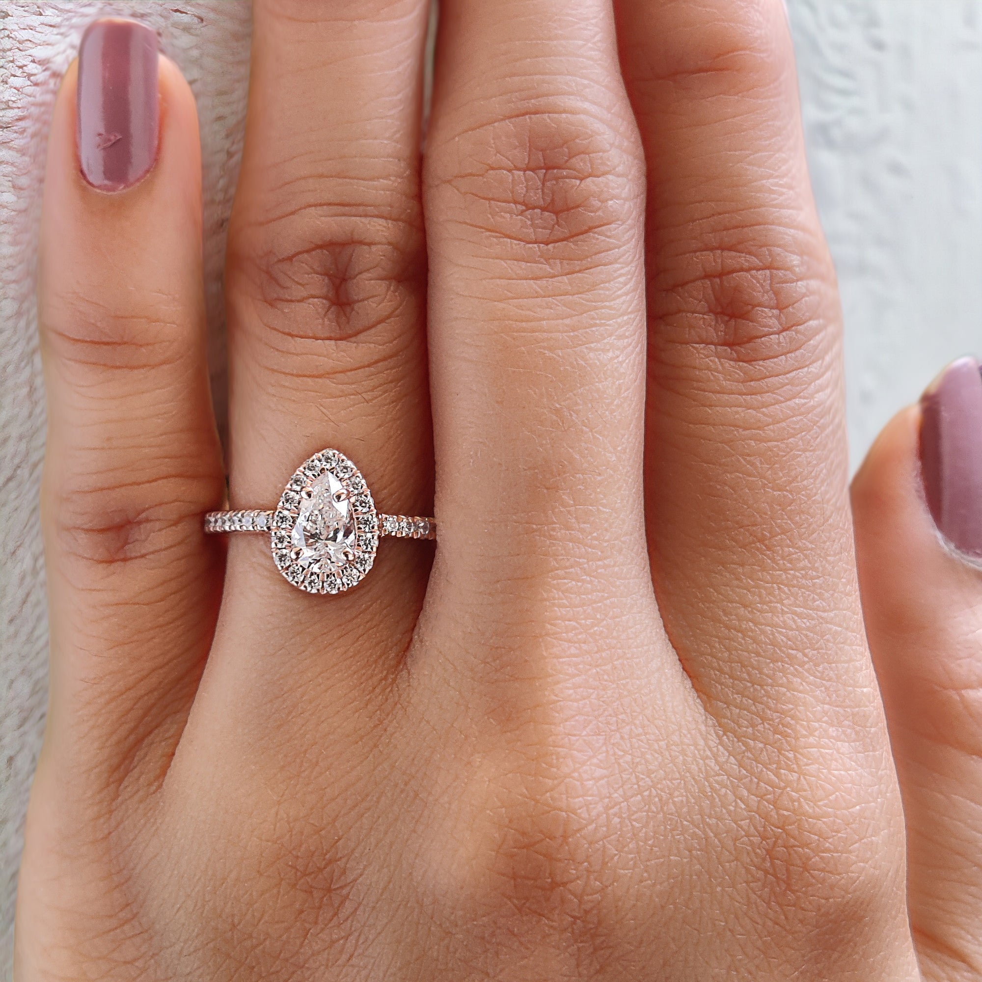 Pear Cut White Color Diamond Ring 0.51 Ct 6.85 MM Pear Diamond Ring 14K Solid Rose Gold Silver Pear Engagement Ring Gift For Her QL9755