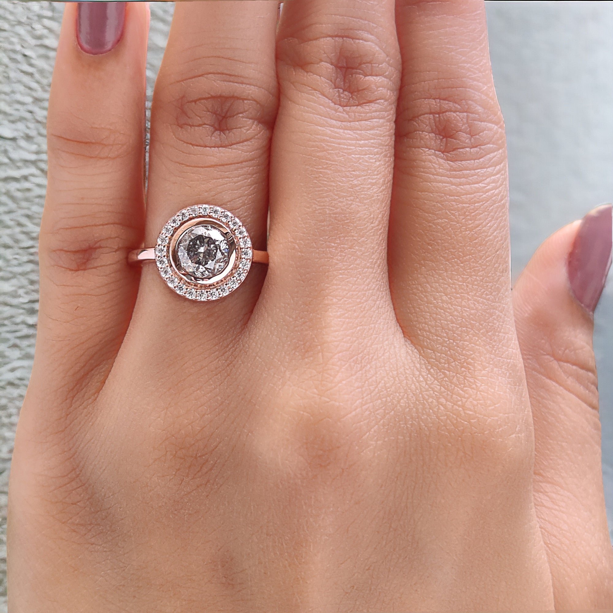 Round Cut Salt And Pepper Diamond Ring 1.11 Ct 6.14 MM Round Diamond Ring 14K Solid Rose Gold Silver Engagement Ring Gift For Her QL2606