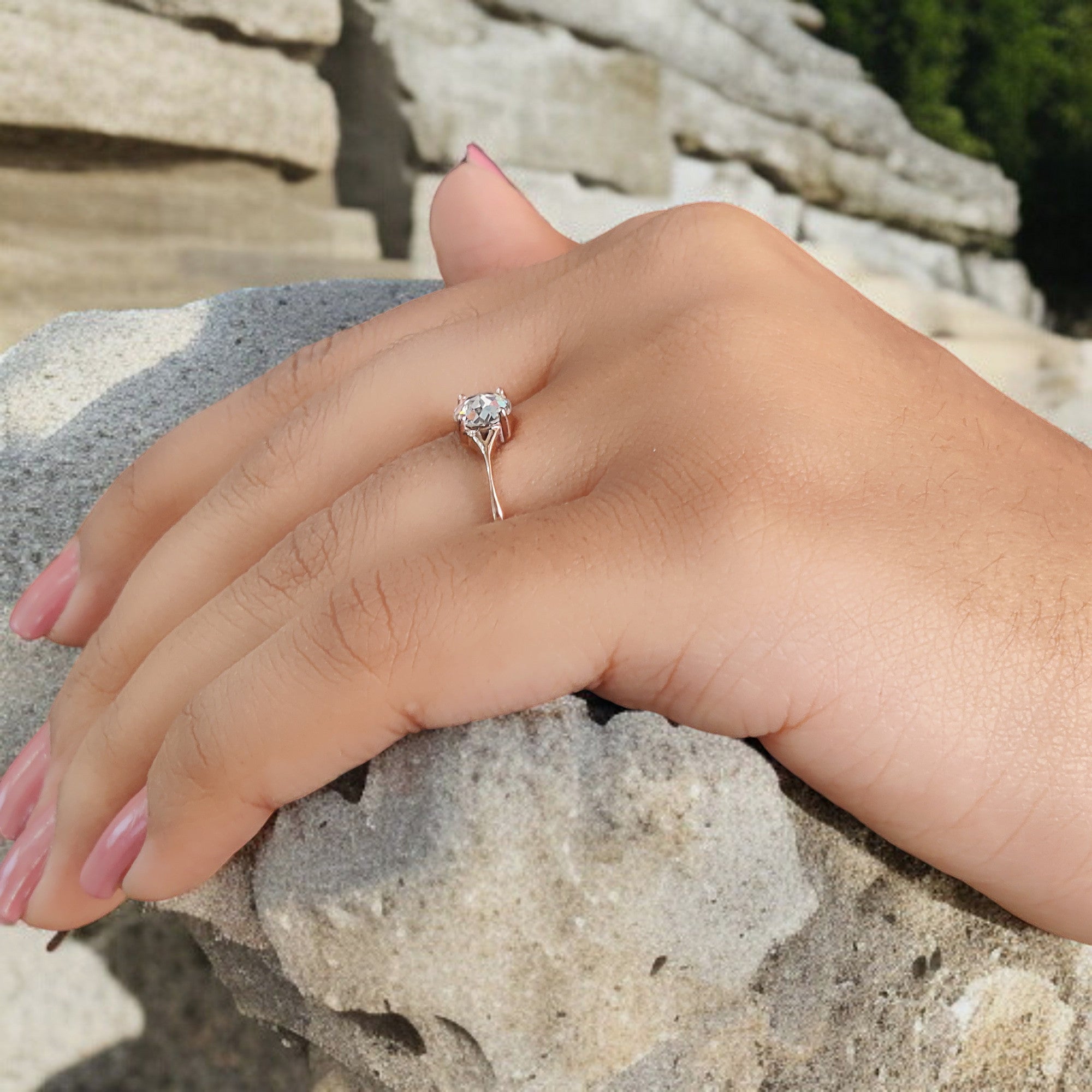 Round Rose Cut Salt And Pepper Diamond Ring 0.63 Ct 5.41 MM Round Shape Diamond Ring 14K Solid Rose Gold Engagement Ring Gift For Her QL2684