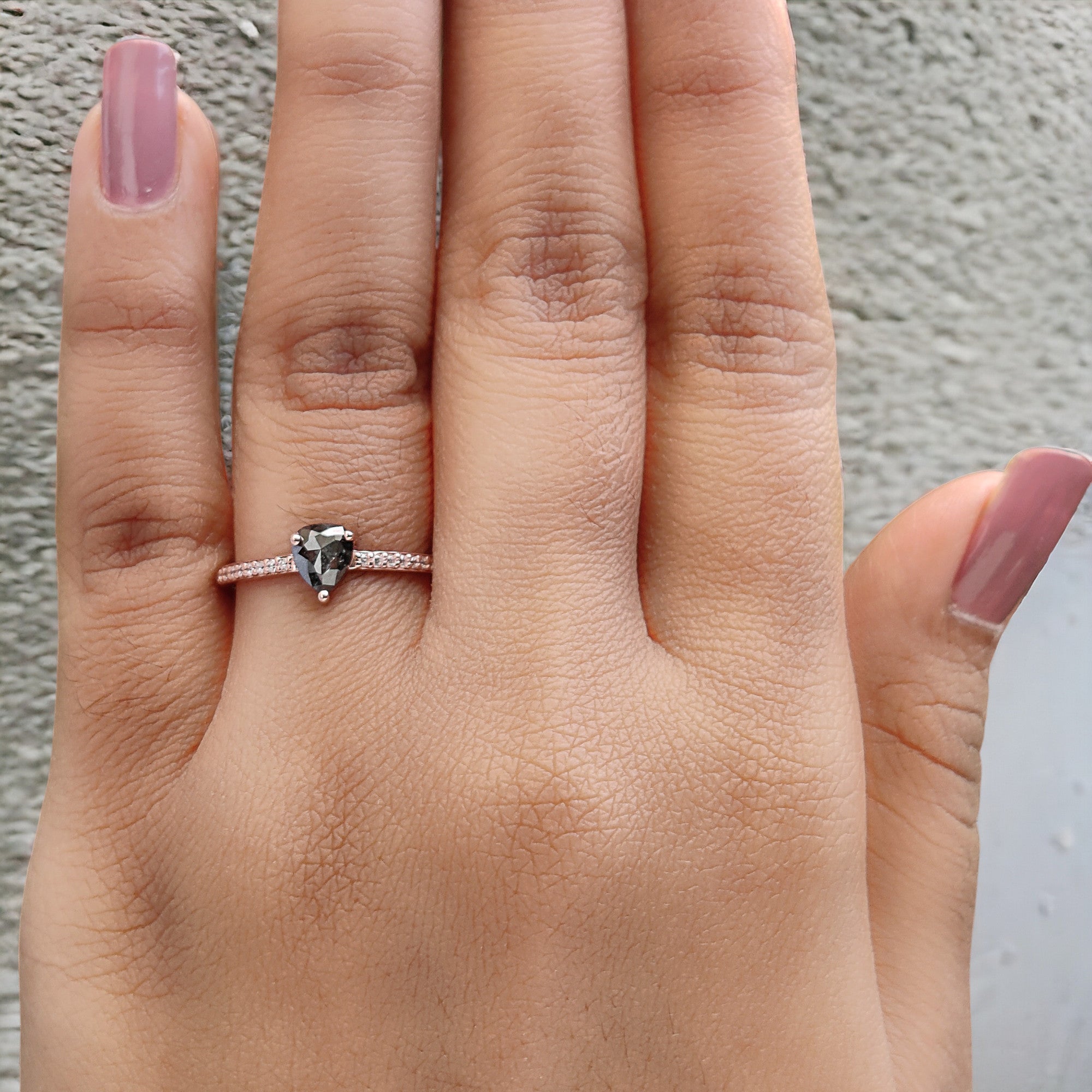 Heart Salt And Pepper Diamond Ring 0.48 Ct 5.70 MM Heart Cut Diamond Ring 14K Solid Rose Gold Silver Engagement Ring Gift For Her QK2534