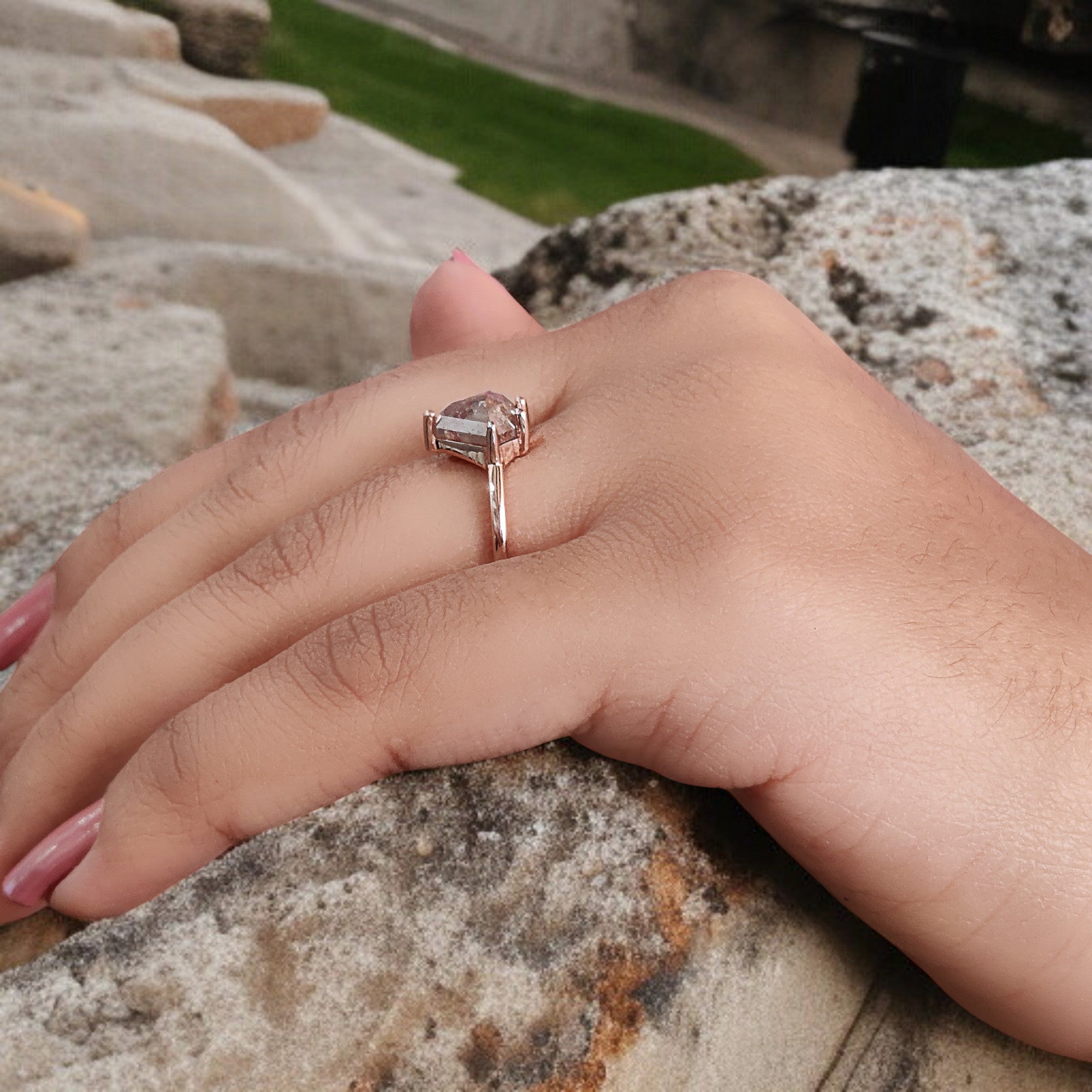 Shield Cut Brown Color Diamond Ring 2.30 Ct 8.50 MM Shield Shape Diamond Ring 14K Solid Rose Gold Shield Engagement Ring Gift For Her QN505