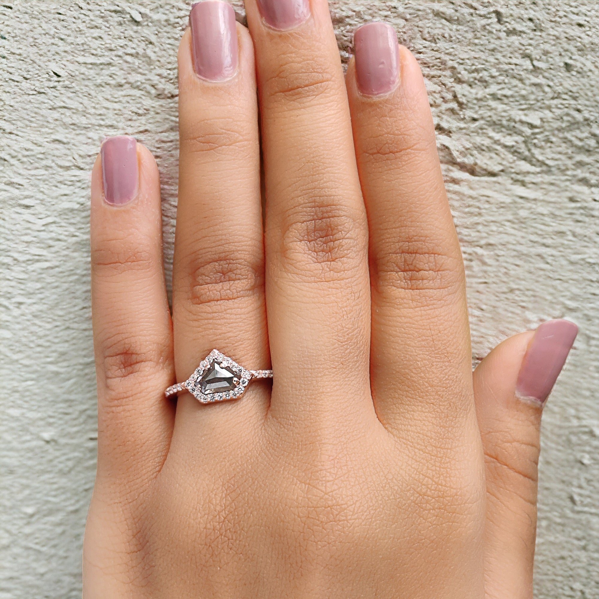 Shield Cut Salt And Pepper Diamond Ring 0.81 Ct 5.50 MM Shield Diamond Ring 14K Solid Rose Gold Silver Engagement Ring Gift For Her QN1251