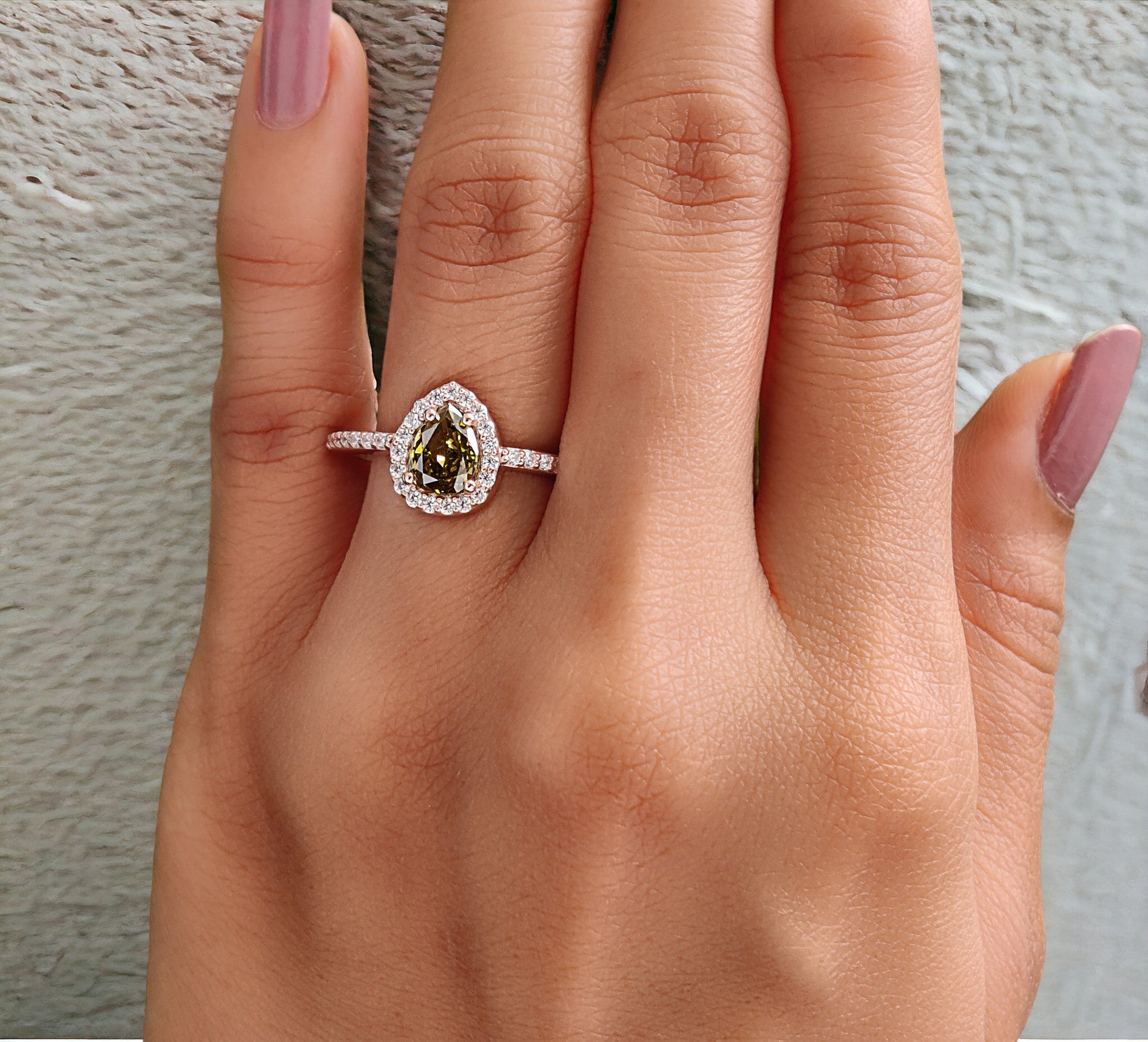 Pear Cut Green Color Diamond Ring 0.67 Ct 6.80 MM Pear Shape Diamond Ring 14K Solid Rose Gold Silver Engagement Ring Gift For Her QL6469