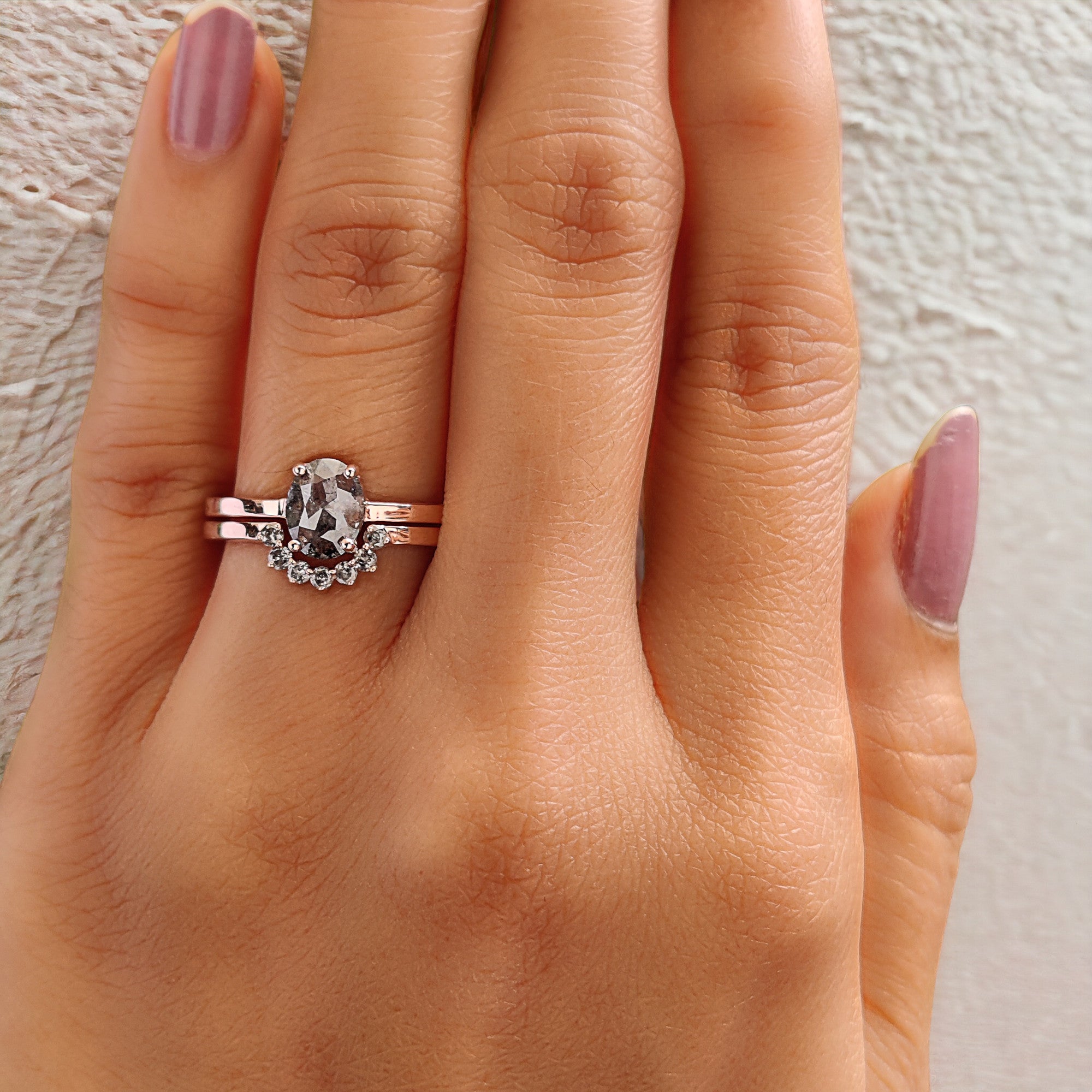 Oval Cut Salt And Pepper Diamond Ring 0.74 Ct 7.00 MM Oval Diamond Ring 14K Solid Rose Gold Silver Oval Engagement Ring Gift For Her QL1521