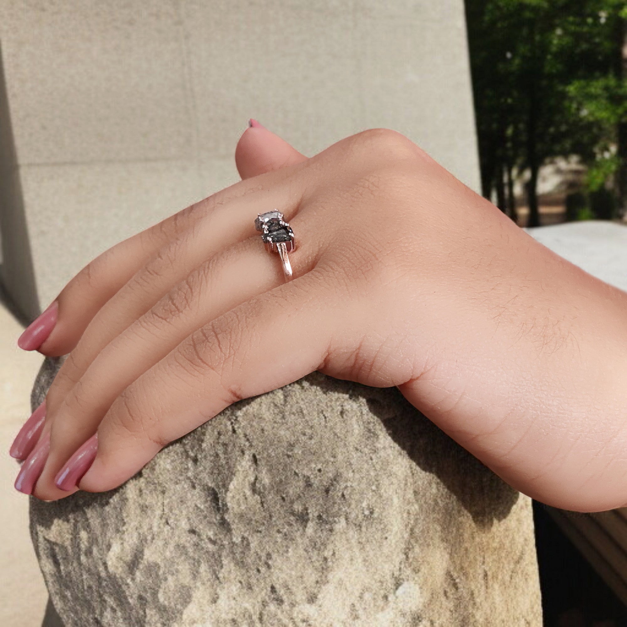 Mix Shape Salt And Pepper Diamond Ring 1.13 Ct 5.70 MM Mix Shape Diamond Ring 14K Solid Rose Gold Silver Engagement Ring Gift For Her QN1250