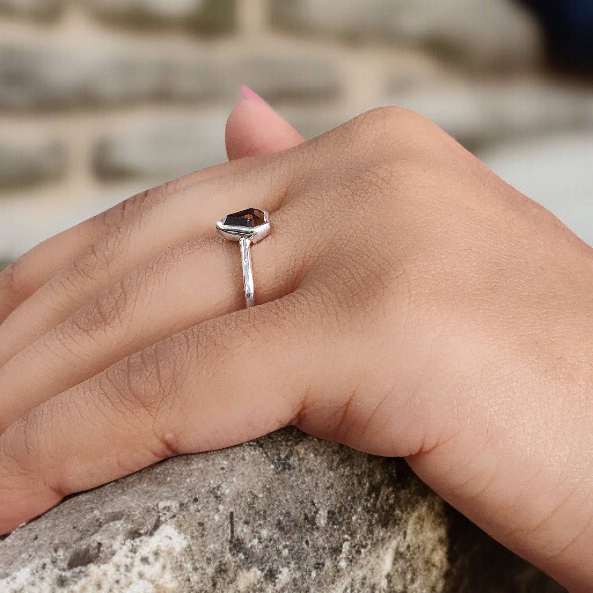 Shield Brown Color Diamond Ring 0.72 Ct 6.50 MM Shield Cut Diamond Ring 14K Solid White Gold Silver Engagement Ring Gift For Her QL1622