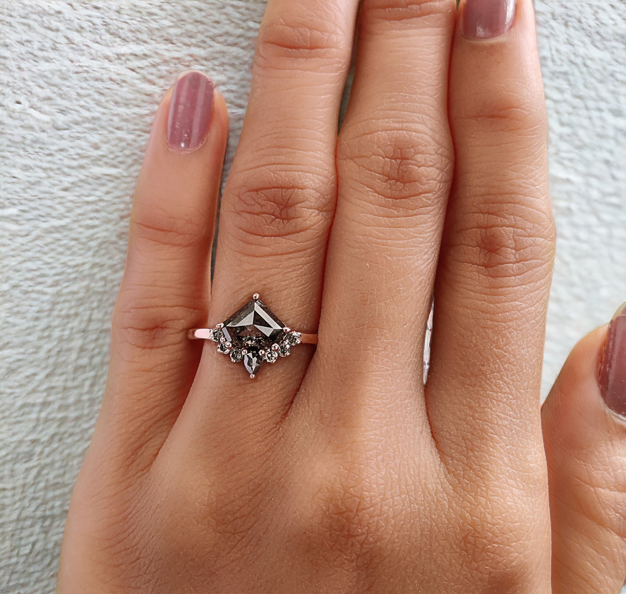 Shield Salt And Pepper Diamond Ring 1.31 Ct 6.50 MM Shield Shape Diamond Ring 14K Solid Rose Gold Silver Engagement Ring Gift For Her QL254