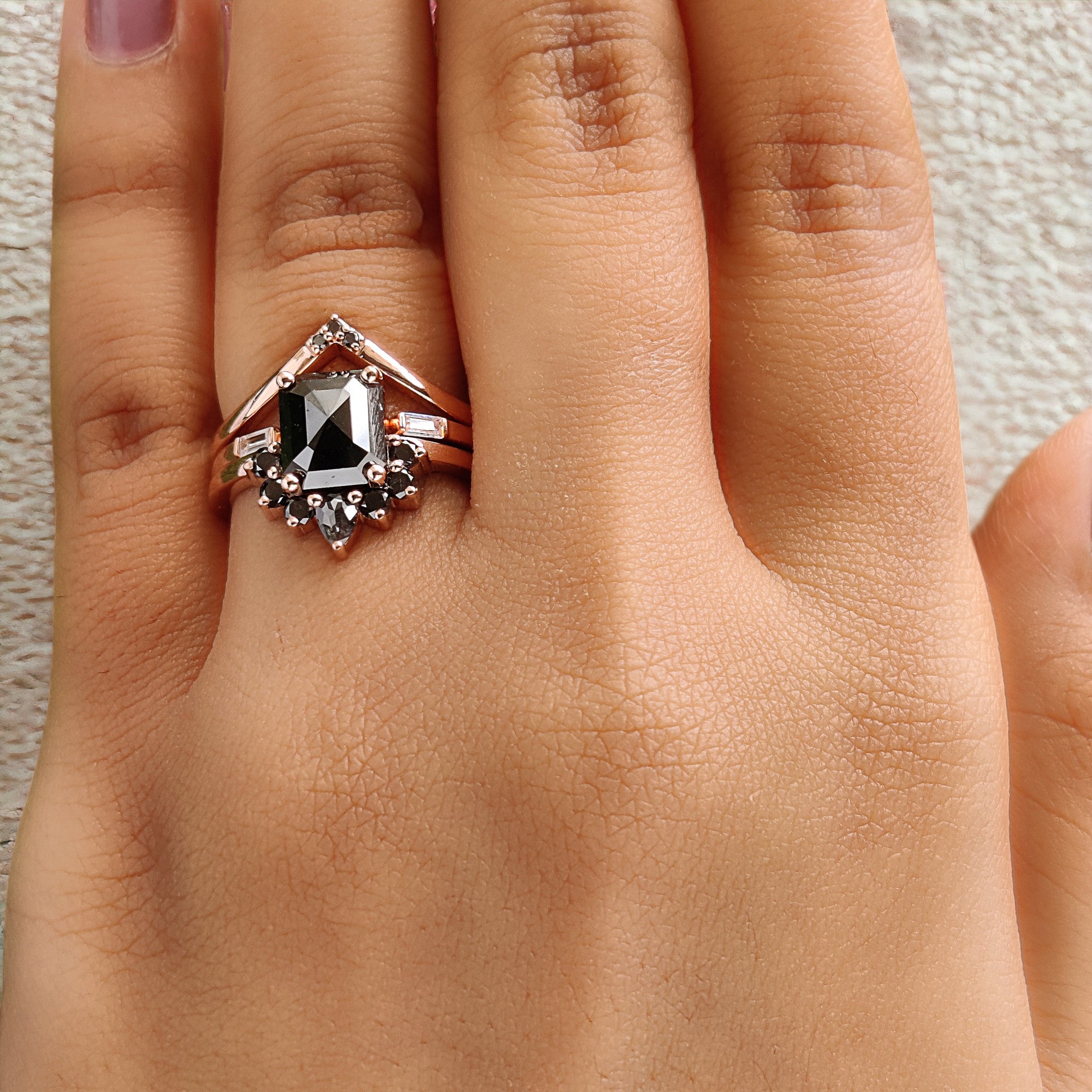 Emerald Cut Black Color Diamond Ring 2.12 Ct 7.95 MM Emerald Diamond Ring 14K Solid Rose Gold Silver Engagement Ring Gift For Her QN628