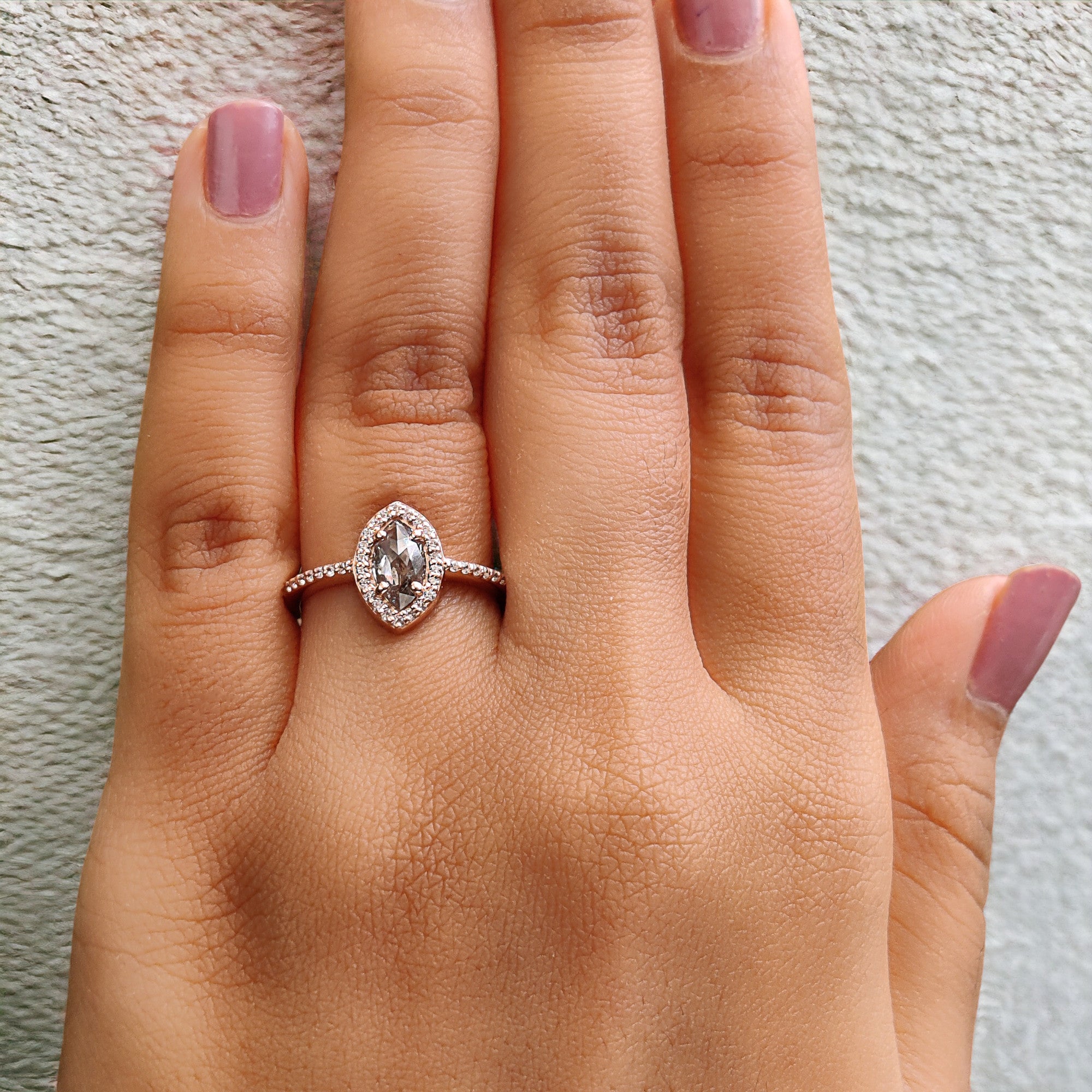 Marquise Salt And Pepper Diamond Ring 0.54 Ct 7.80 MM Marquise Diamond Ring 14K Solid Rose Gold Silver Engagement Ring Gift For Her QL348