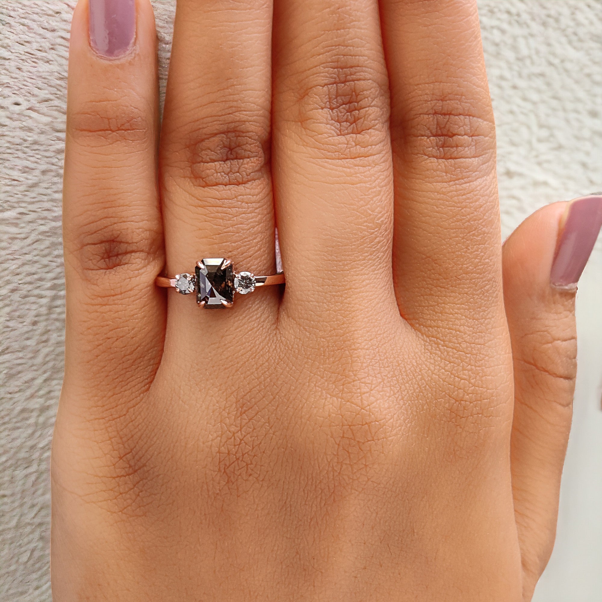 Emerald Cut Black Color Diamond Ring 1.24 Ct 7.00 MM Emerald Diamond Ring 14K Solid Rose Gold Silver Engagement Ring Gift For Her QN615