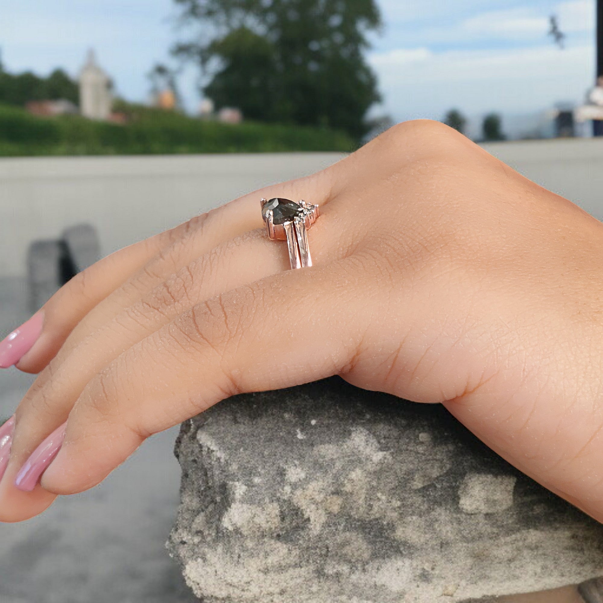 Heart Salt And Pepper Diamond Ring 1.45 Ct 6.46 MM Heart Shape Diamond Ring 14K Solid Rose Gold Silver Engagement Ring Gift For Her QL1943