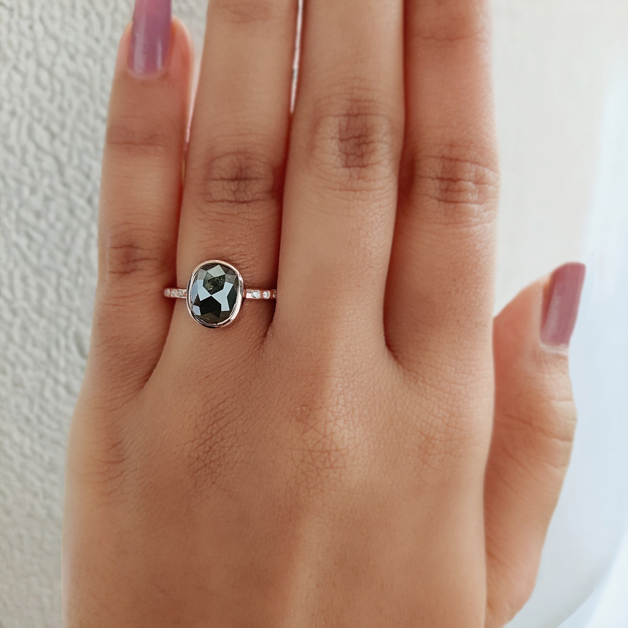 Oval Cut Green Color Diamond Ring 2.77 Ct 8.75 MM Oval Shape Diamond Ring 14K Solid Rose Gold Silver Oval Engagement Ring Gift For Her QK2155