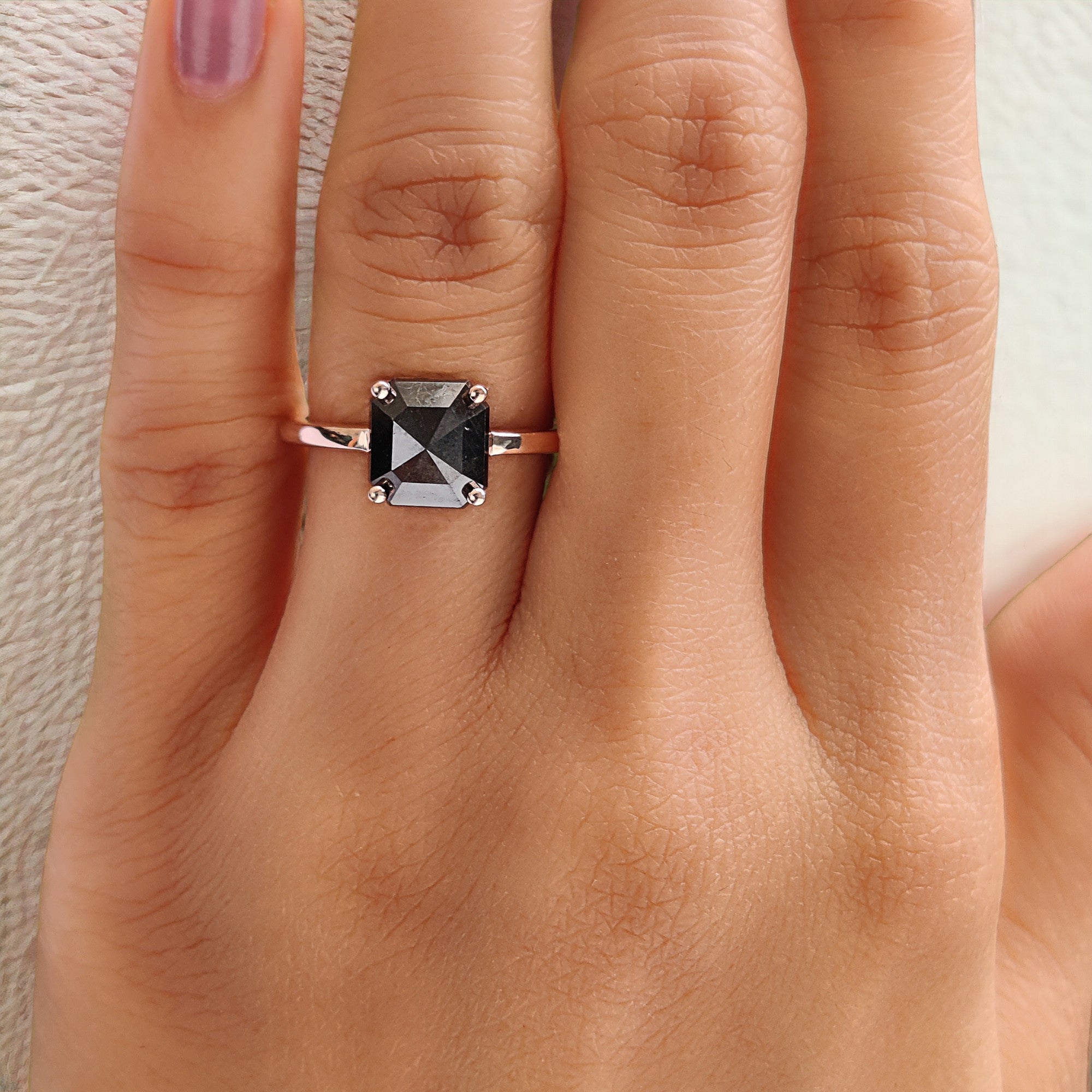 Emerald Cut Black Color Diamond Ring 2.21 Ct 8.00 MM Emerald Diamond Ring 14K Solid Rose Gold Silver Engagement Ring Gift For Her QL3083