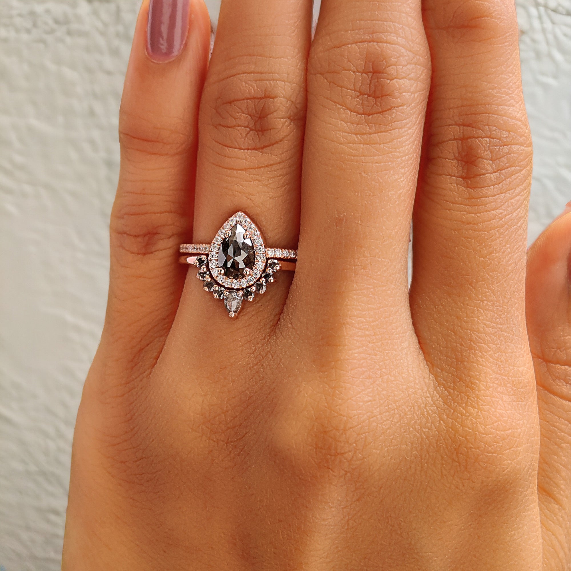 Pear Cut Salt And Pepper Diamond Ring 0.73 Ct 7.10 MM Pear Shape Diamond Ring 14K Solid Rose Gold Silver Engagement Ring Gift For Her QL1025